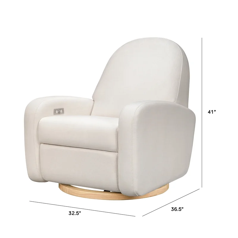 Pemberly Row Fabric Glider Recliner with Electronic Control and USB in Cream