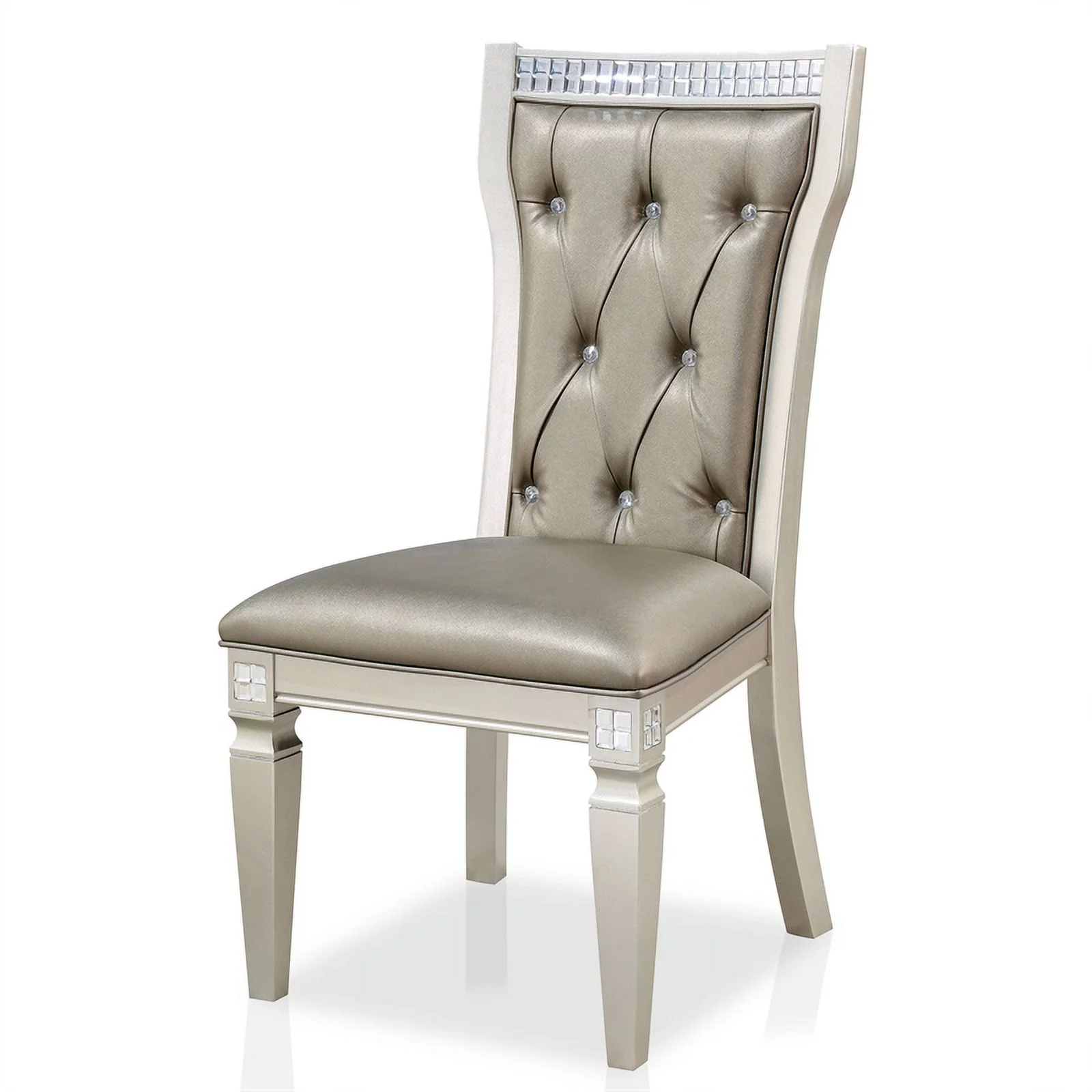 Furniture of America Melaj Wood 7pc Round Dining Table Set in Champagne Gold