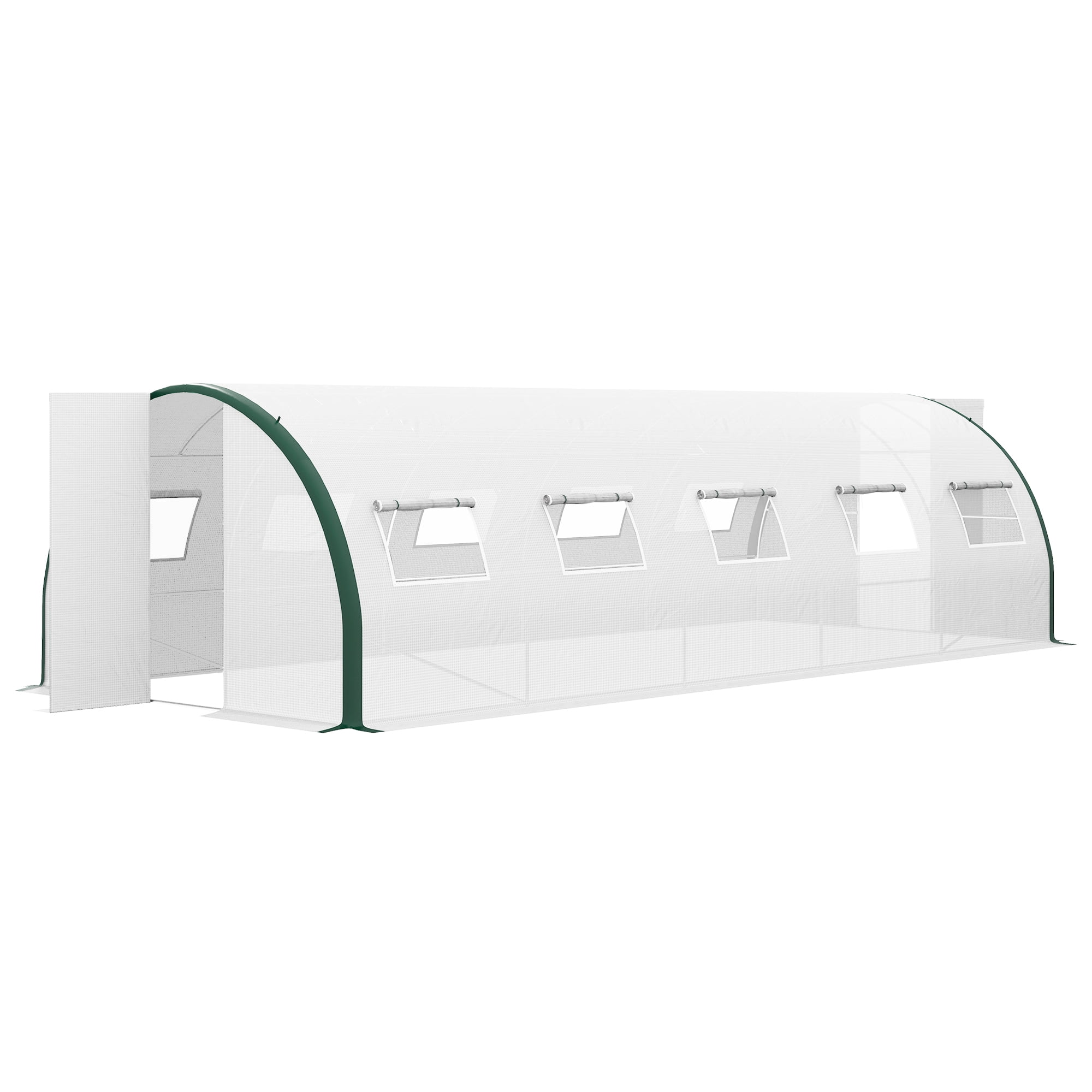 Outsunny Tunnel Greenhouse w/ Doors and Windows, White, 24.6' x 10' x 6.6'