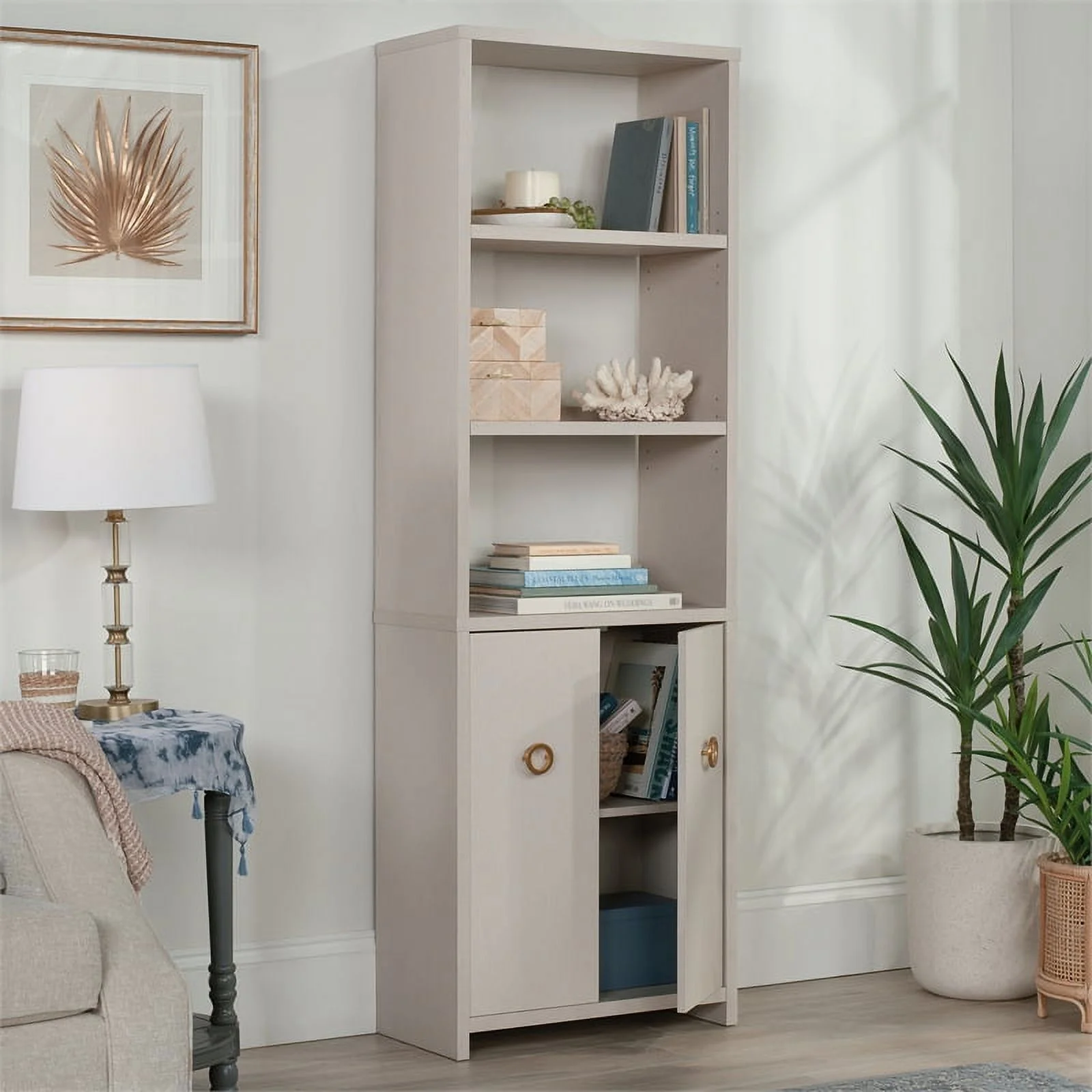 Pemberly Row Engineered Wood Bookcase in Dove Linen / Off White Finish