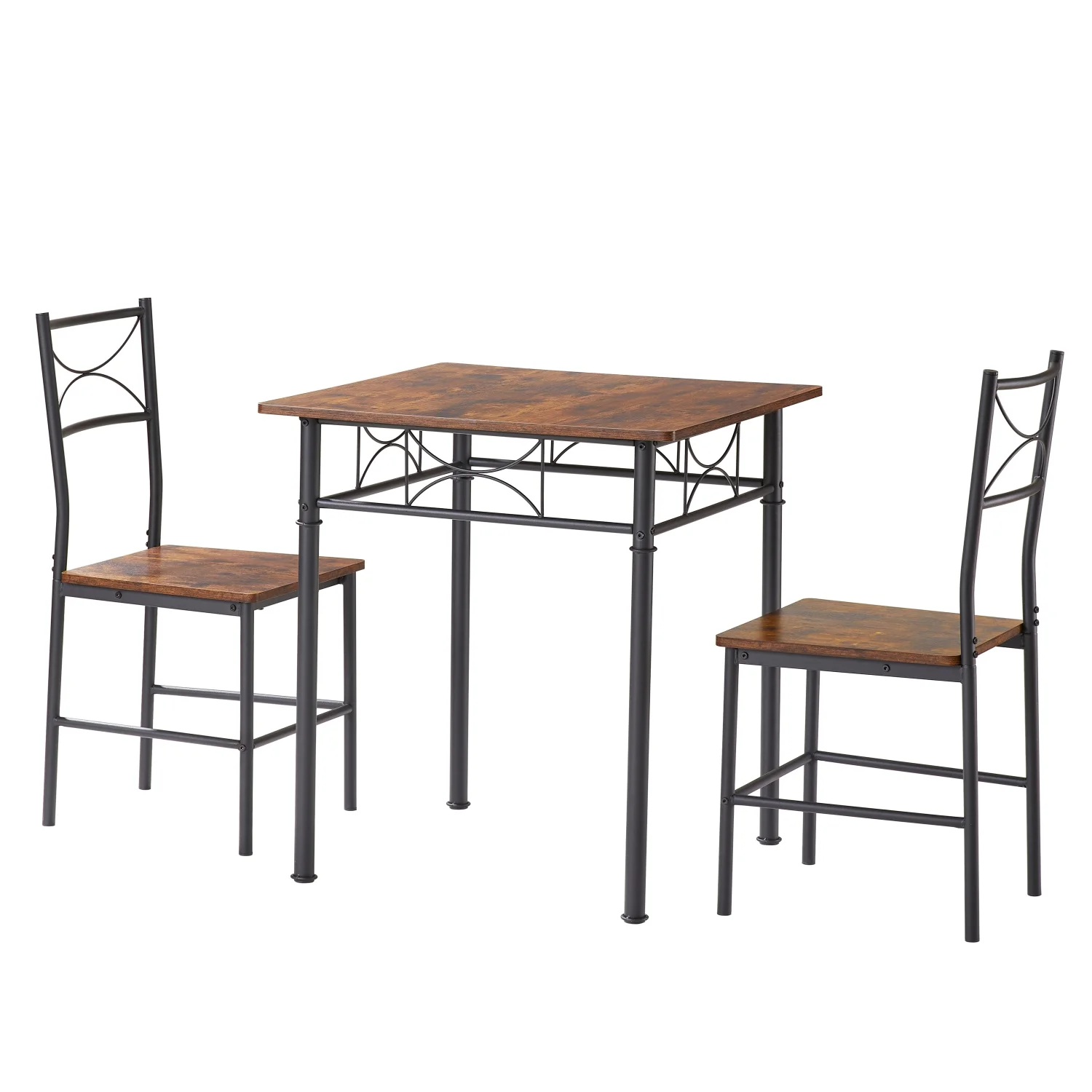DremFaryoyo 3-Piece Kitchen Dining Room Table Set Retro Brown Chair