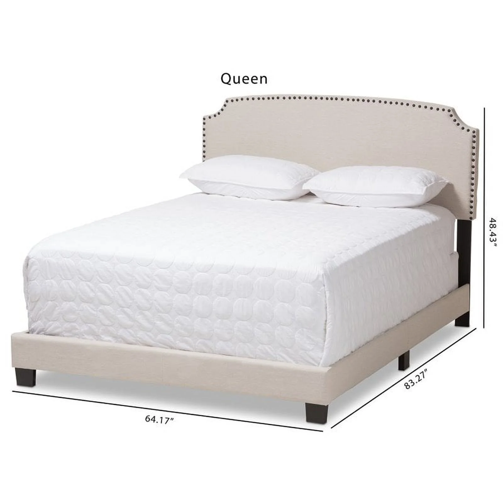 Bowery Hill Nailhead Upholstered Queen Bed in Light Beige