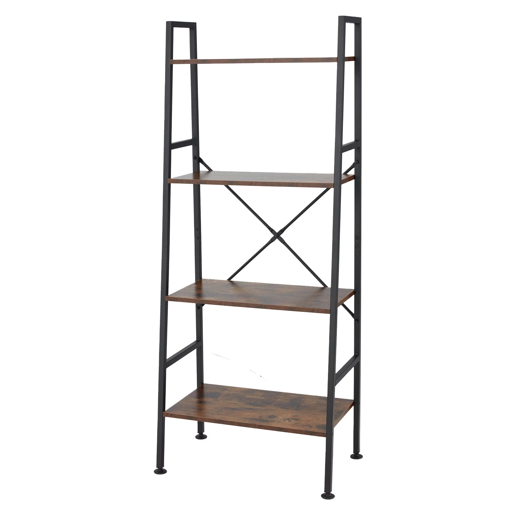 Jomeed Rustic Modern 4 Tier Wood and Steel Bookshelf Storage Organizer