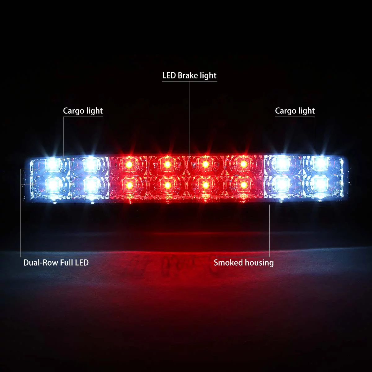 DNA Motoring 3BL-FSPRAN99-LED-SM For 1993 to 2016 Ford Super Duty Range Dual Row LED 3rd Third Tail Brake Light Cargo Lamp Smoked Housing 94 95 96 97 98 99 00 11 12 13 14 15