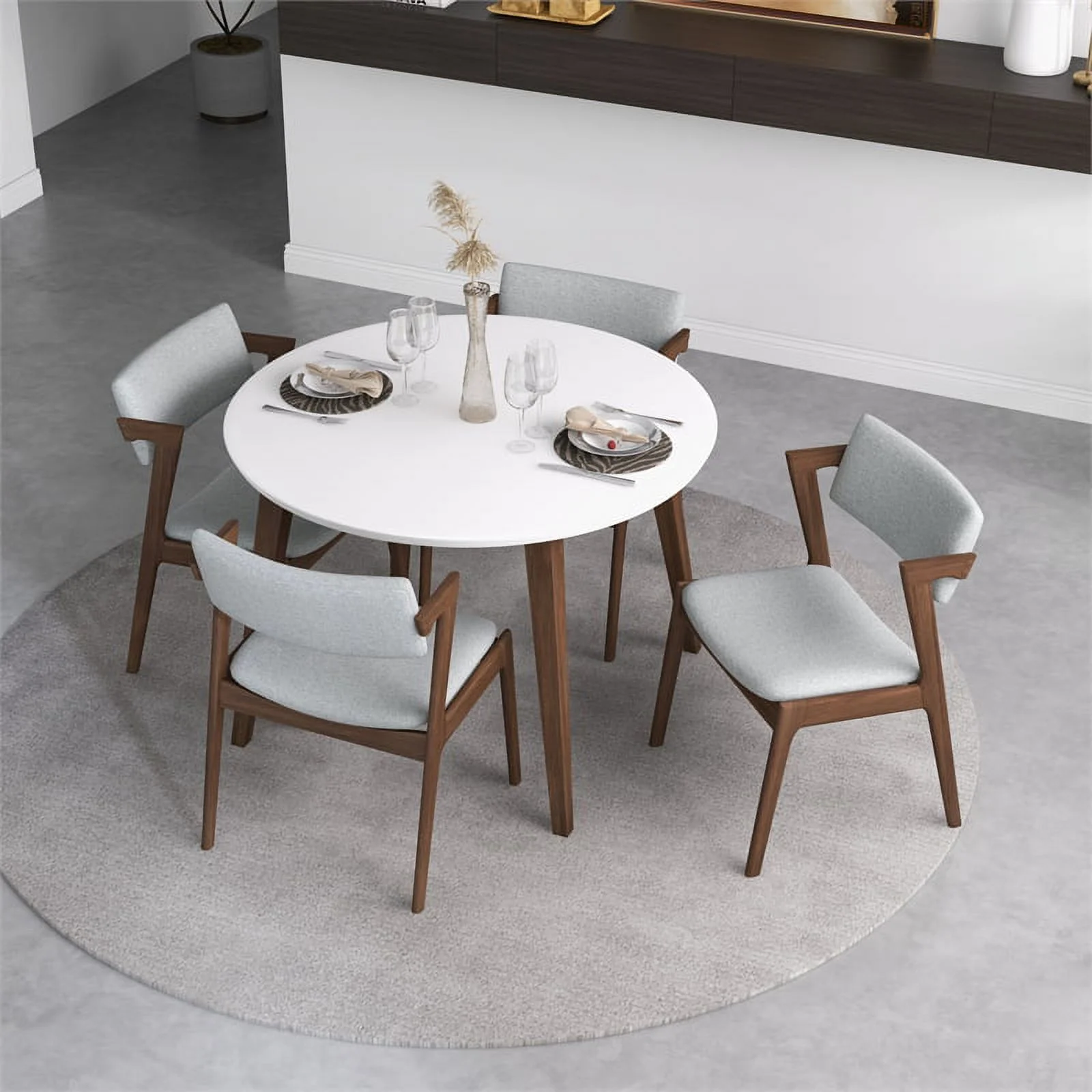 Ivana Modern Solid Wood Walnut Dining Room & Kitchen Table and Chairs Set for 4