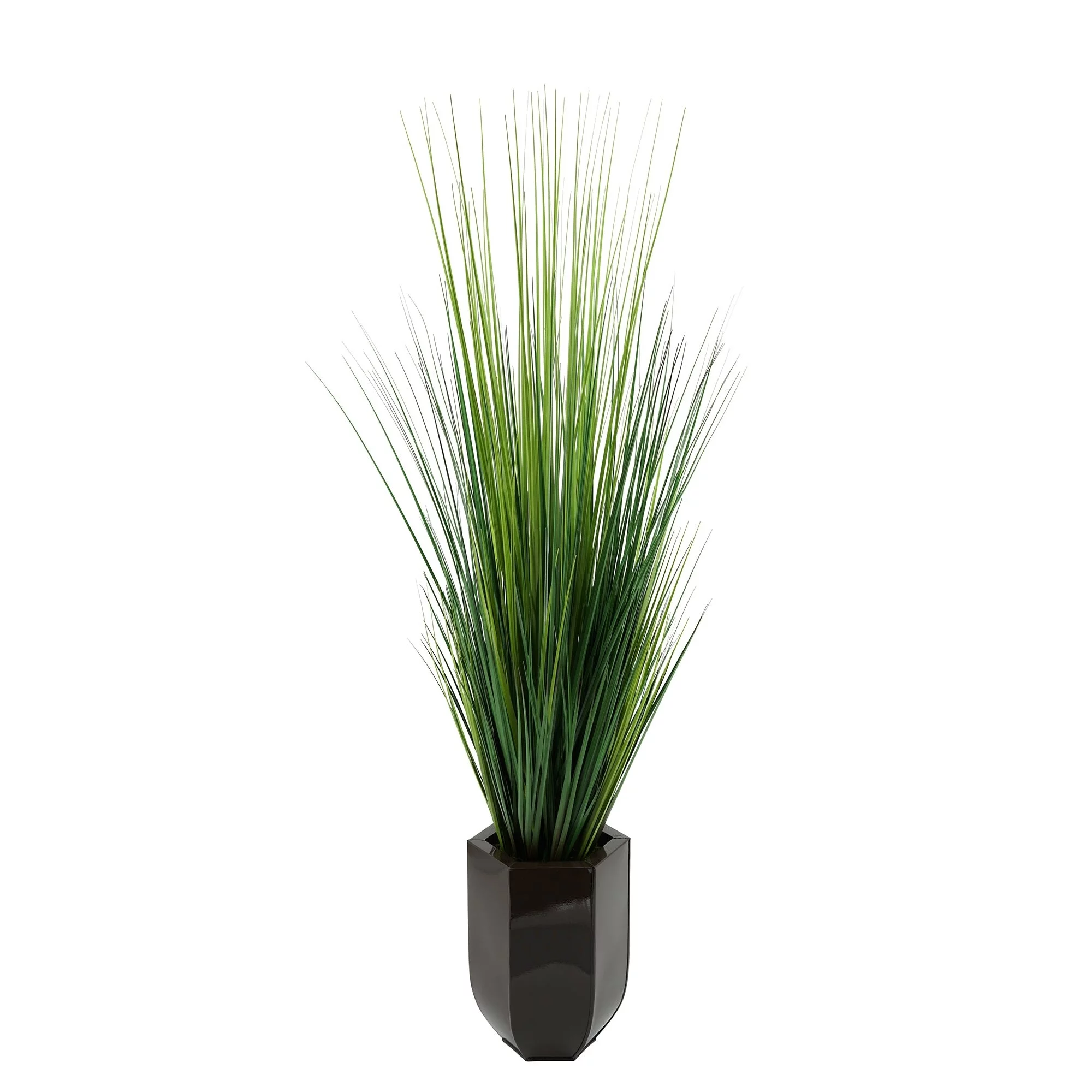 Faux PVC Grass in Hexagonal Zinc Planter Gloss Brown