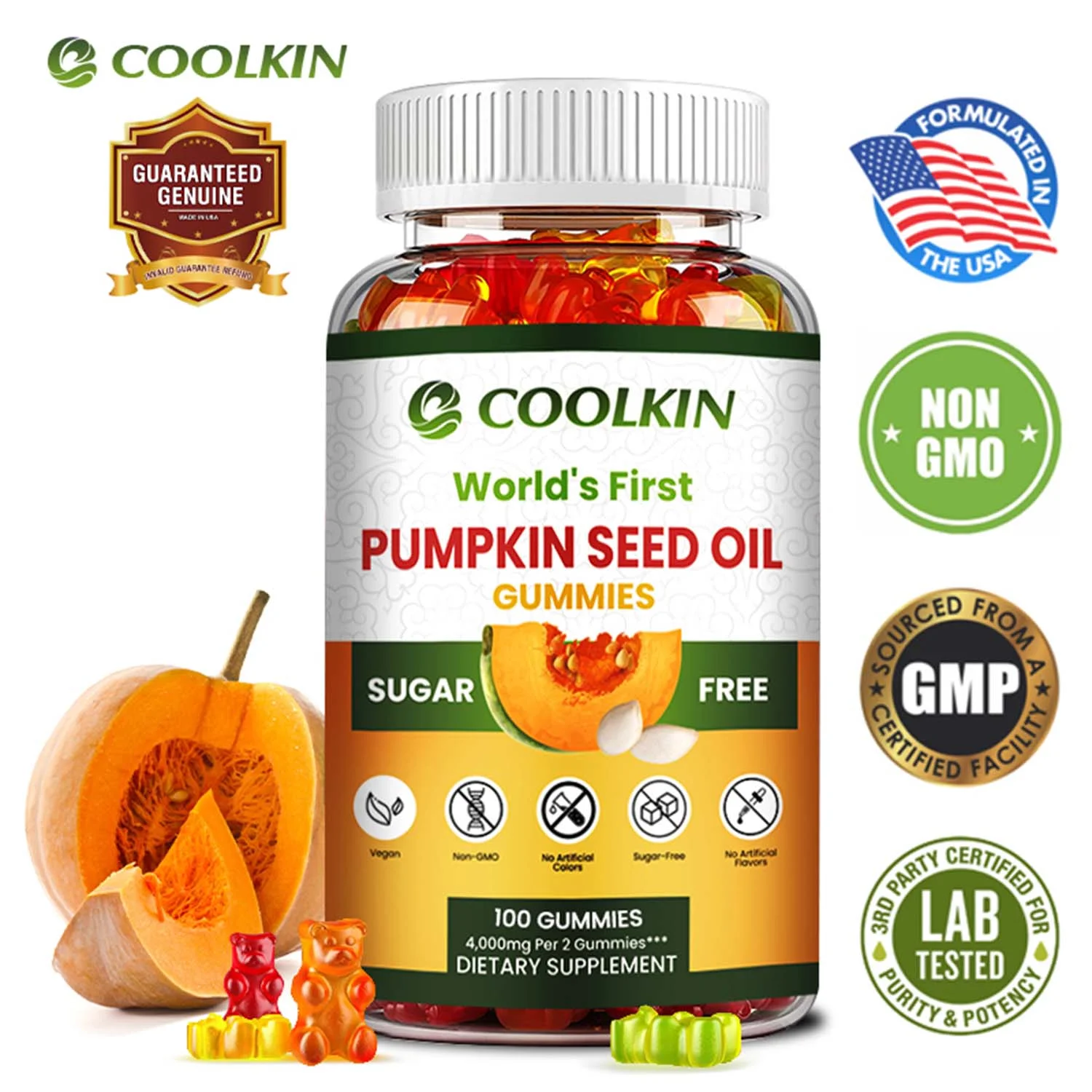 Coolkin PUMPKIN SEED OIL Gummies - Prostate,Urinary Tract Health,Hair Growth Promotion(30/60/100pcs)