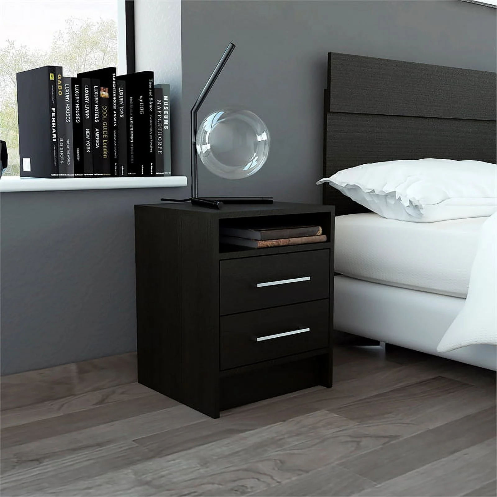 Home Square 2-Piece Set with Wood Nightstand and 4 Drawer Dresser in Black