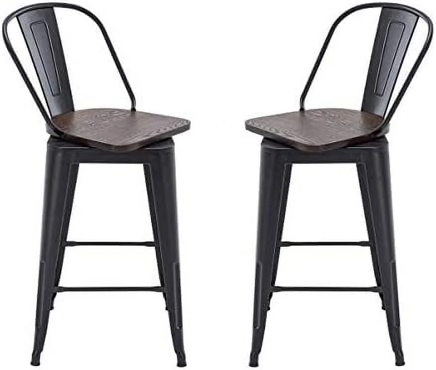 HOOMHIBIU Metal  Stools Counter Height Stool  Stools Set of 4 Kitchen Swivel Dining  Chairs (High Back Rusty Wooden  Swivel 26 inch)