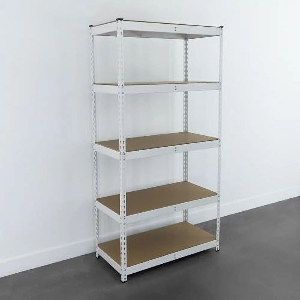 SQVGYU MonsterRax Modular Garage Shelving - 5 Tier  Shelves  Tall Metal Rack Shelves for   Heavy Duty Steel  Organizer for Garage  Or Kitchen Pantry - (White  18" x 60" x 72")