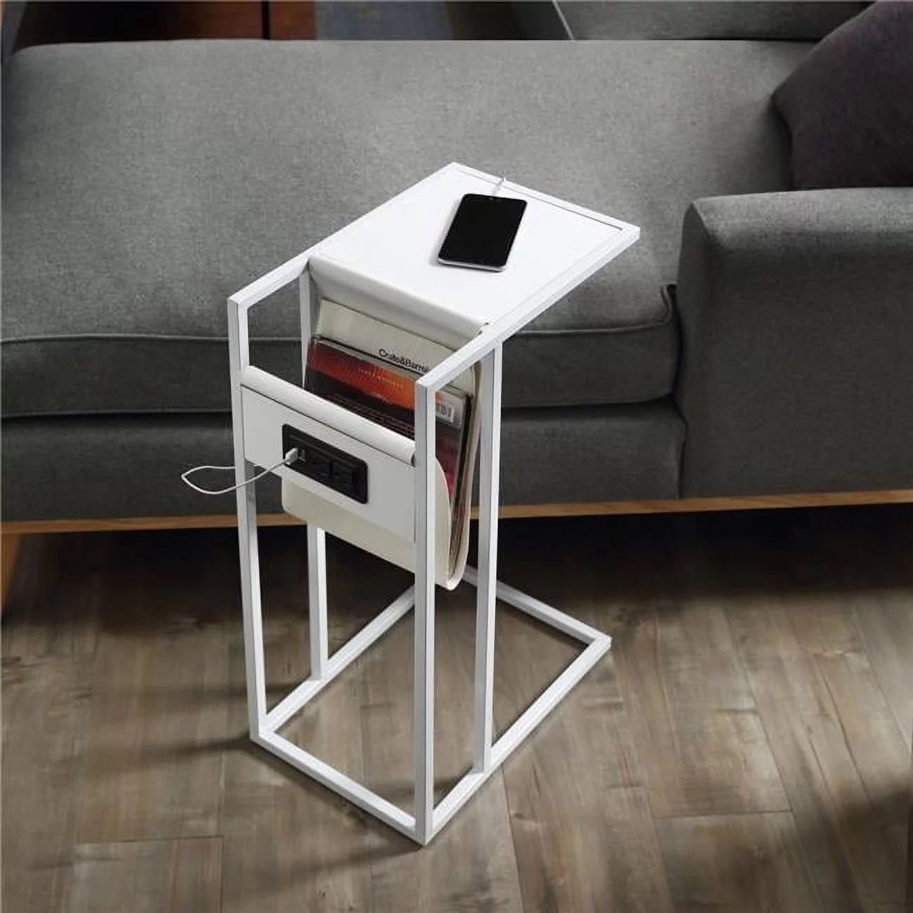 Loft Lyfe LET158-09WE-UE Posh Living Axl C Table, End Table, Side Table & Laptop Stand, White - 10.25 x 15.75 x 25.5 in.