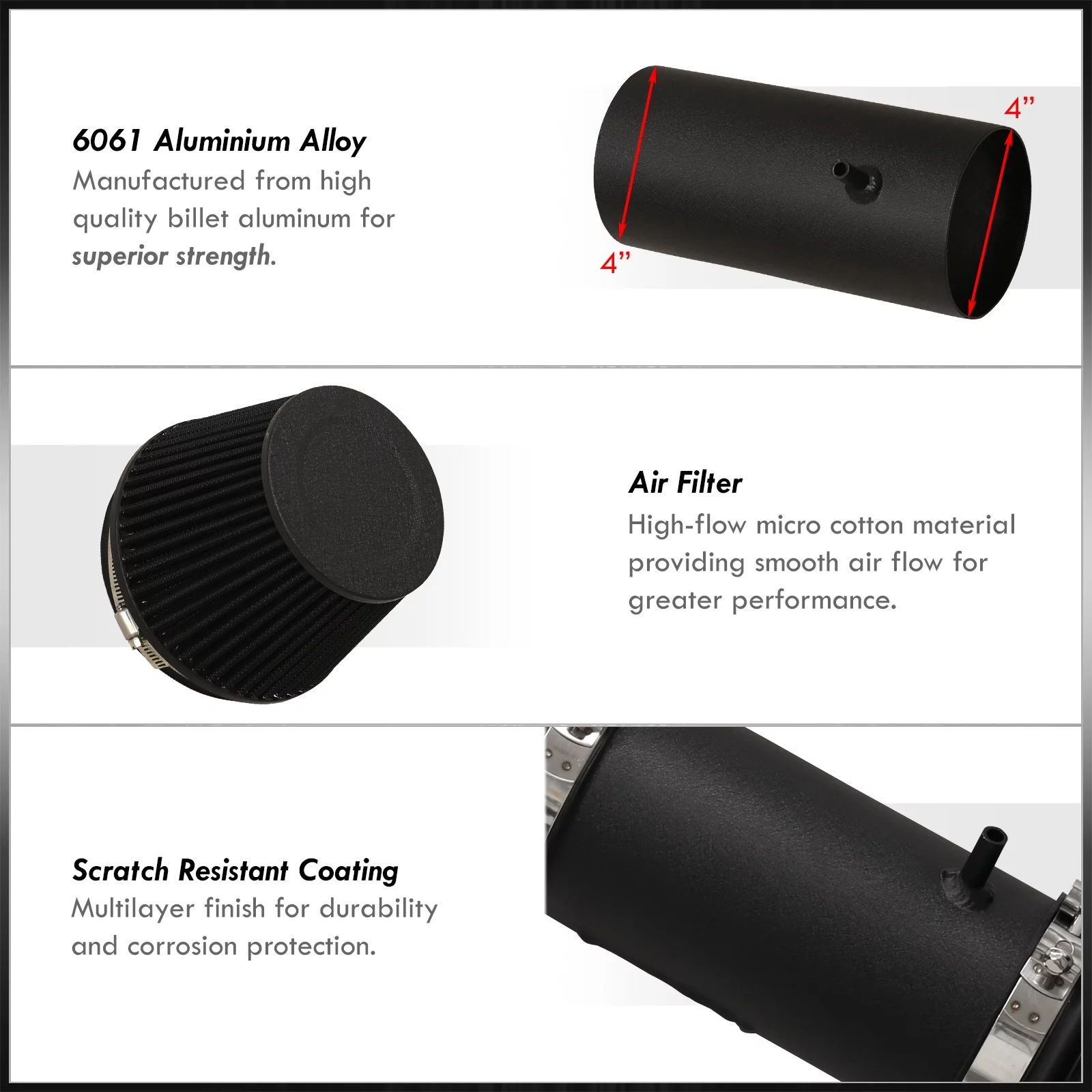 AJP Distributors Cold Air Short Ram Intake CAI SRI Induction System Kit Black Aluminum Pipe + Heat Shield Filter Compatible/Replacement For Cadillac CTS-V V8 5.7L 6.0L 2004 2005 2006 2007 04 05 06 07