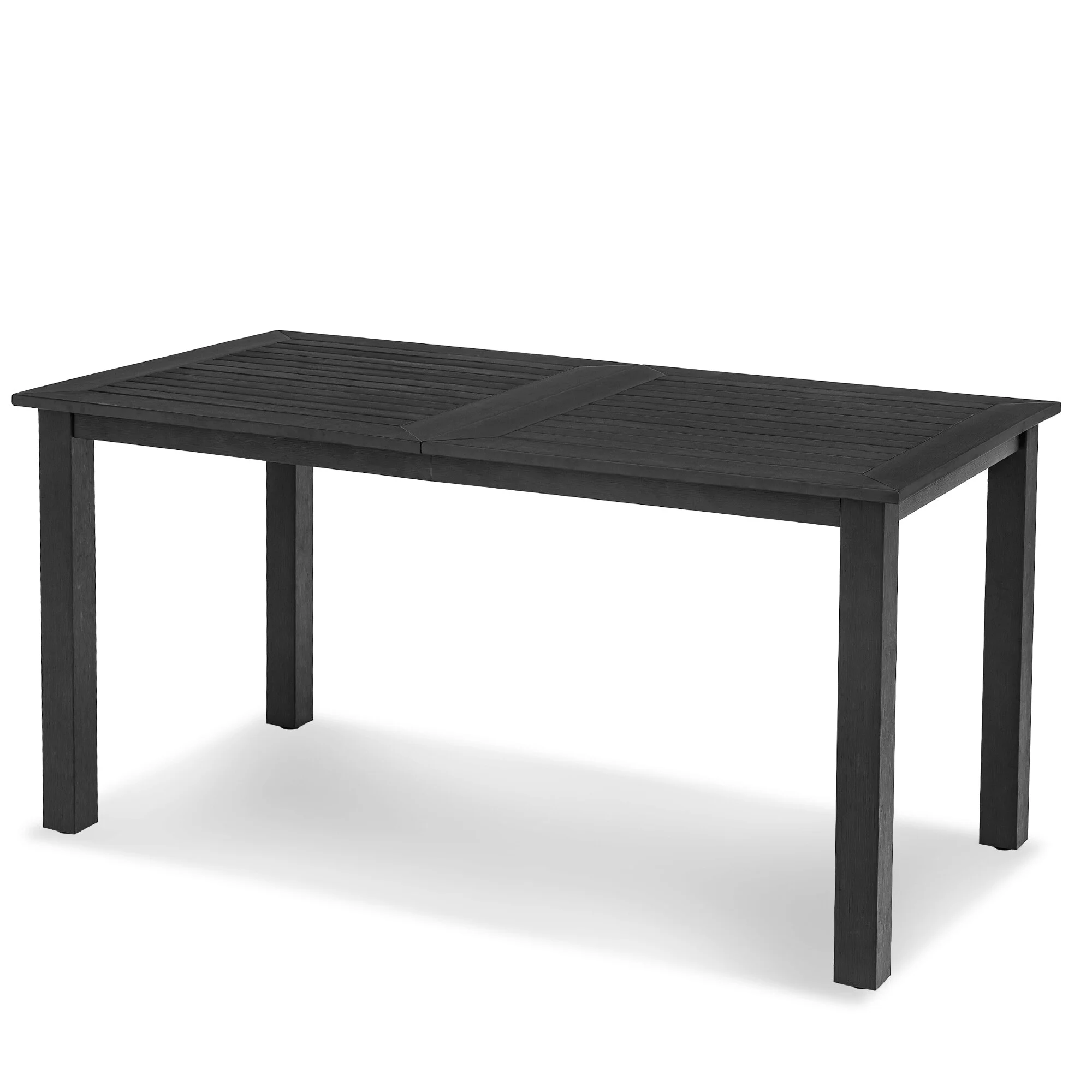 LUE BONA  HDPS Outdoor Dining Table Patio Metal Rectangular Table with Wood-grain finish for 6 Person Black