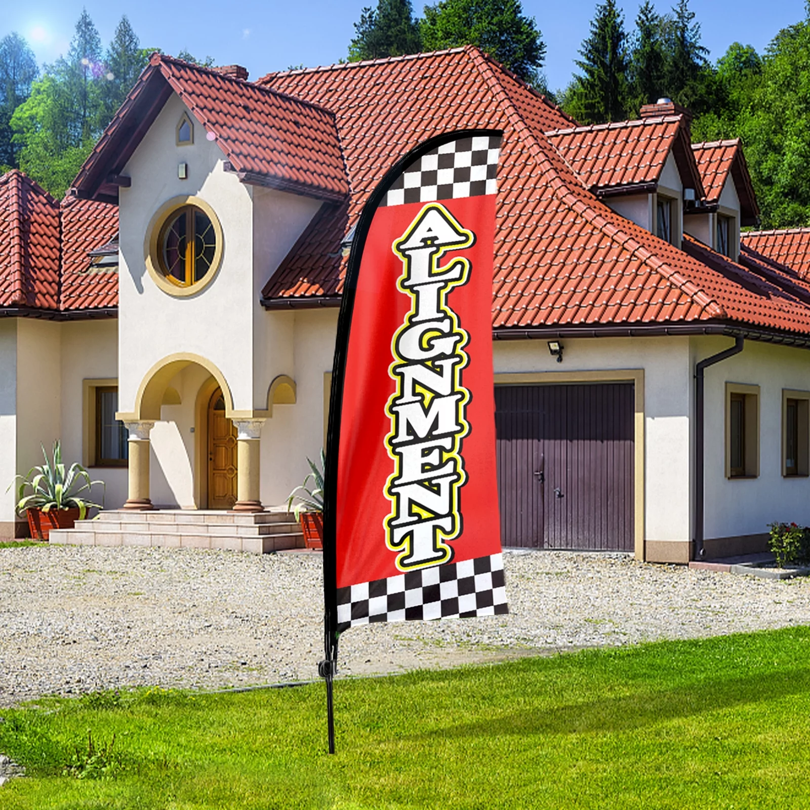 QSUM Alignment Feather Flag Kit,7FT Auto Repair Shop Advertising Banner, Tire Shop Business Signs