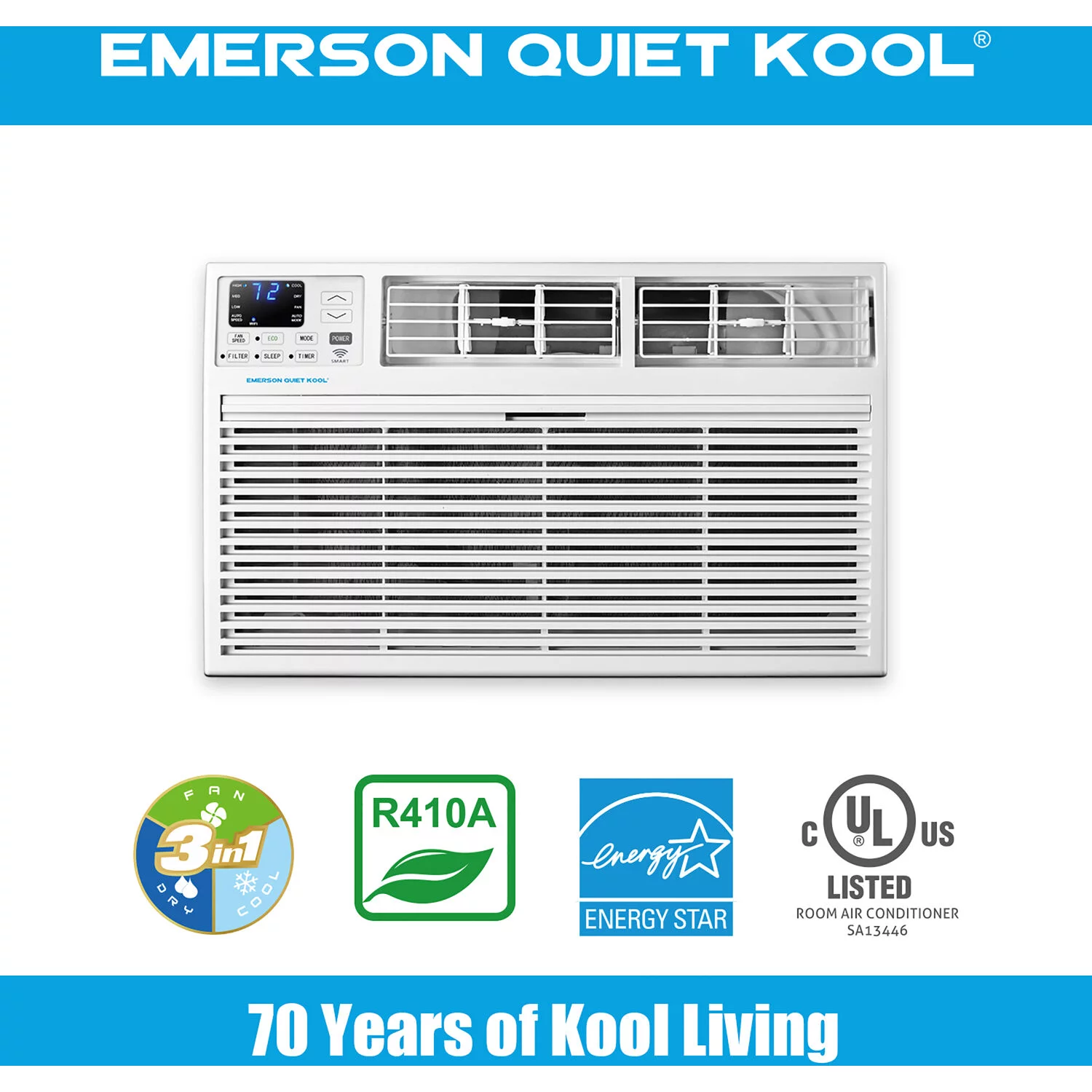 Emerson Quiet Kool 10,000 BTU 115-Volt Through-the-Wall Air Conditioner with Wi-Fi, White