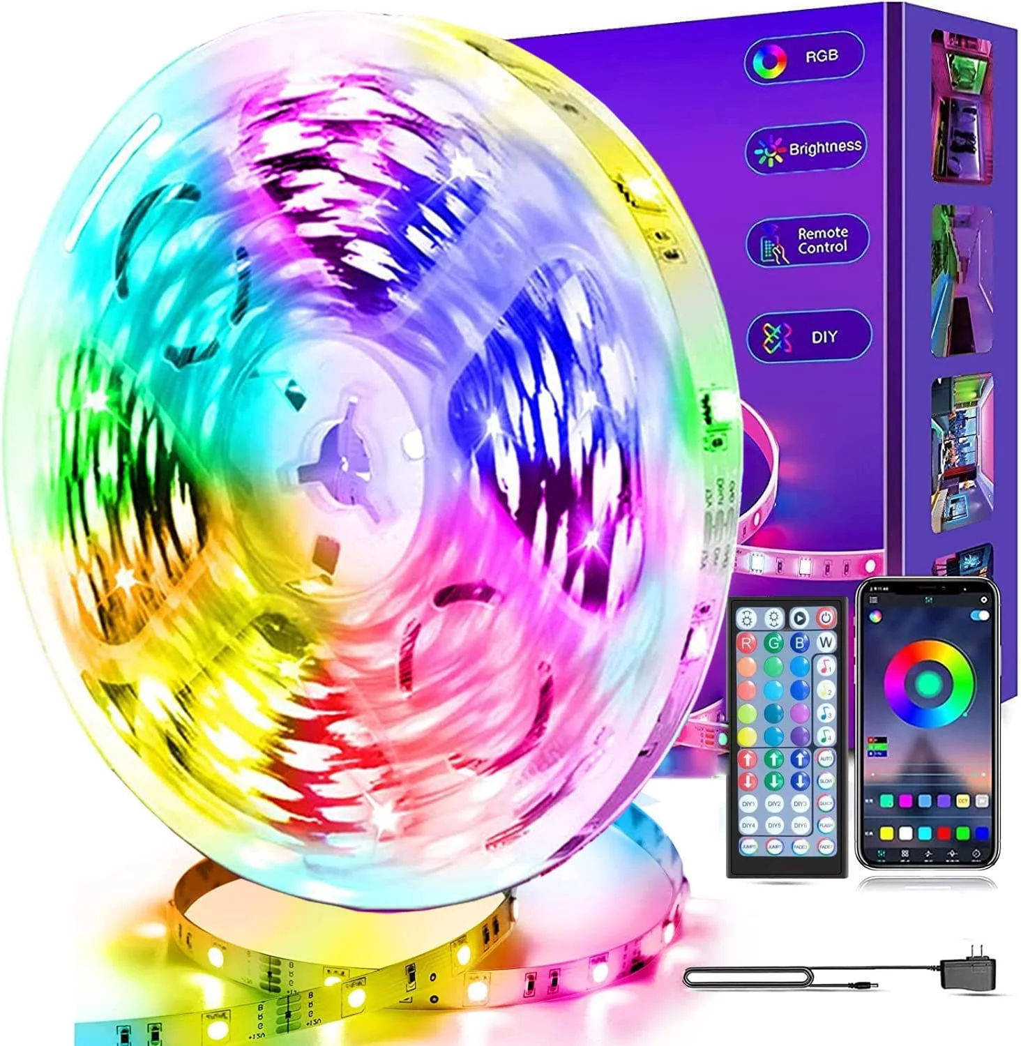 LED Lights for Bedroom, 50ft LED Strip Lights, Music Sync Color Changing Led Lights with APP & IR Remote Control for Bedroom Room Home Decor Party Festival