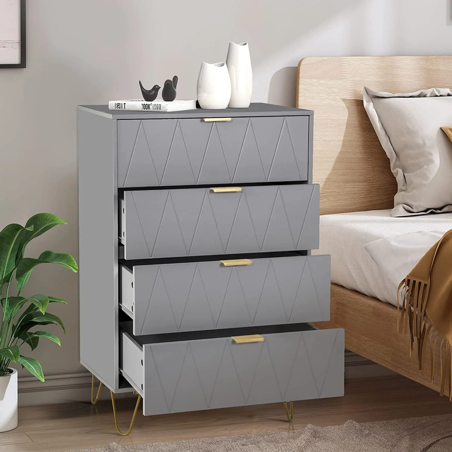 4 Drawer Dresser, Drawer Chest, Tall Storage Dresser Cabinet Organizer Unit with Metal Legs for Bedroom, Living Room, Closet (Gray/4 Drawer)…