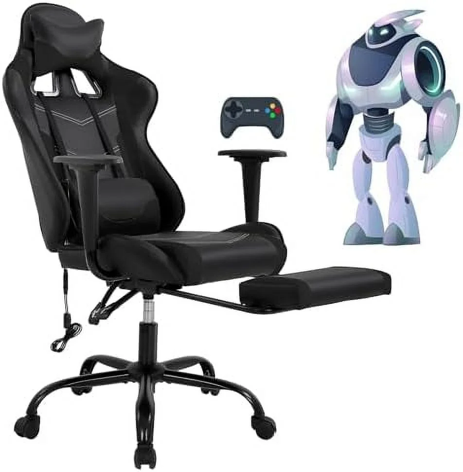 GVJMTKP Gaming Chair Desk Chair High Back Computer Chair Ergonomic Massage PC Racing Chair with Waist Support and Retractable Foot Pedal PU Leather Recliner Rolling Adjustable Swivel Chai