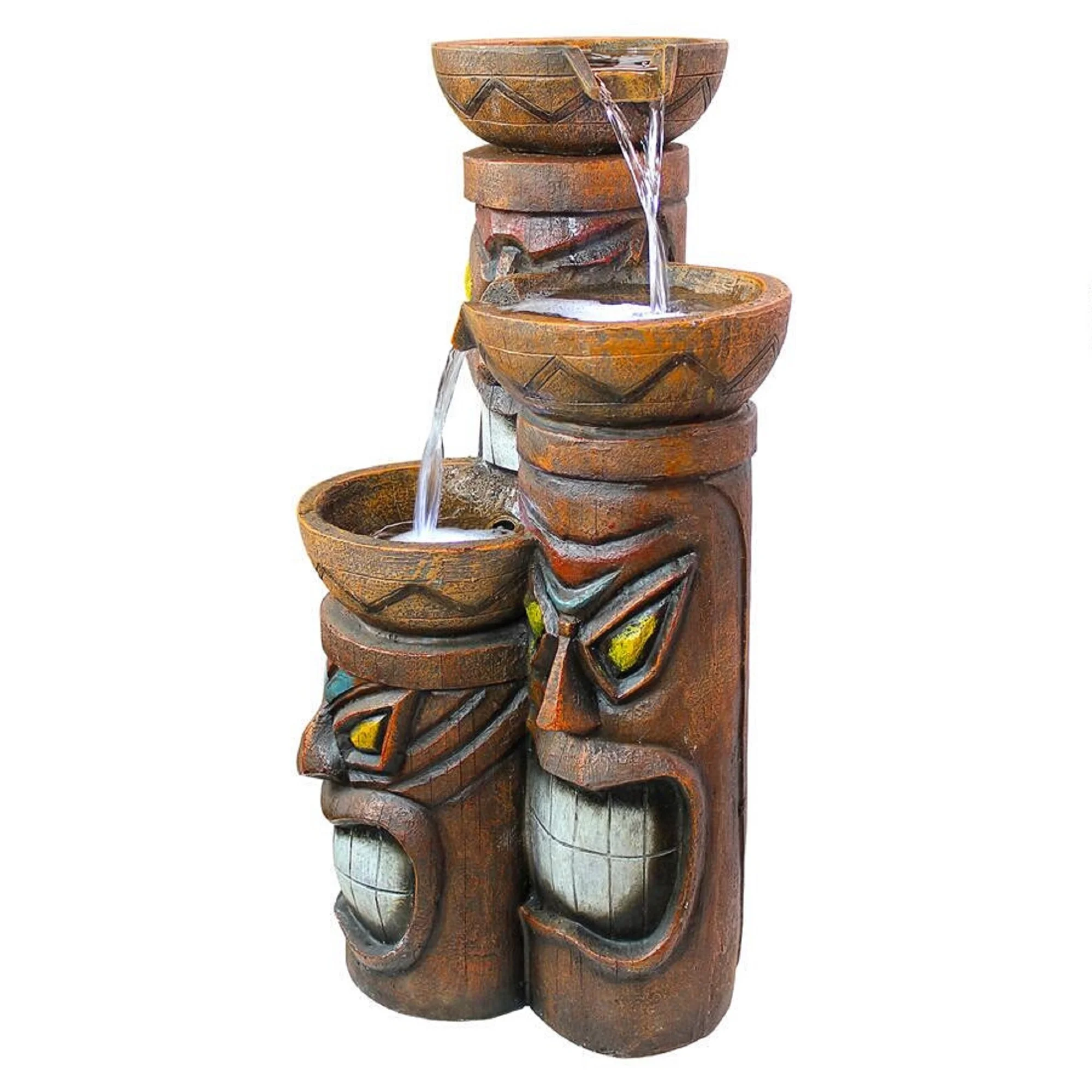 Outdoor Living and Style Cascading Aloha Tiki Three-Bowl Garden Fountain - 29