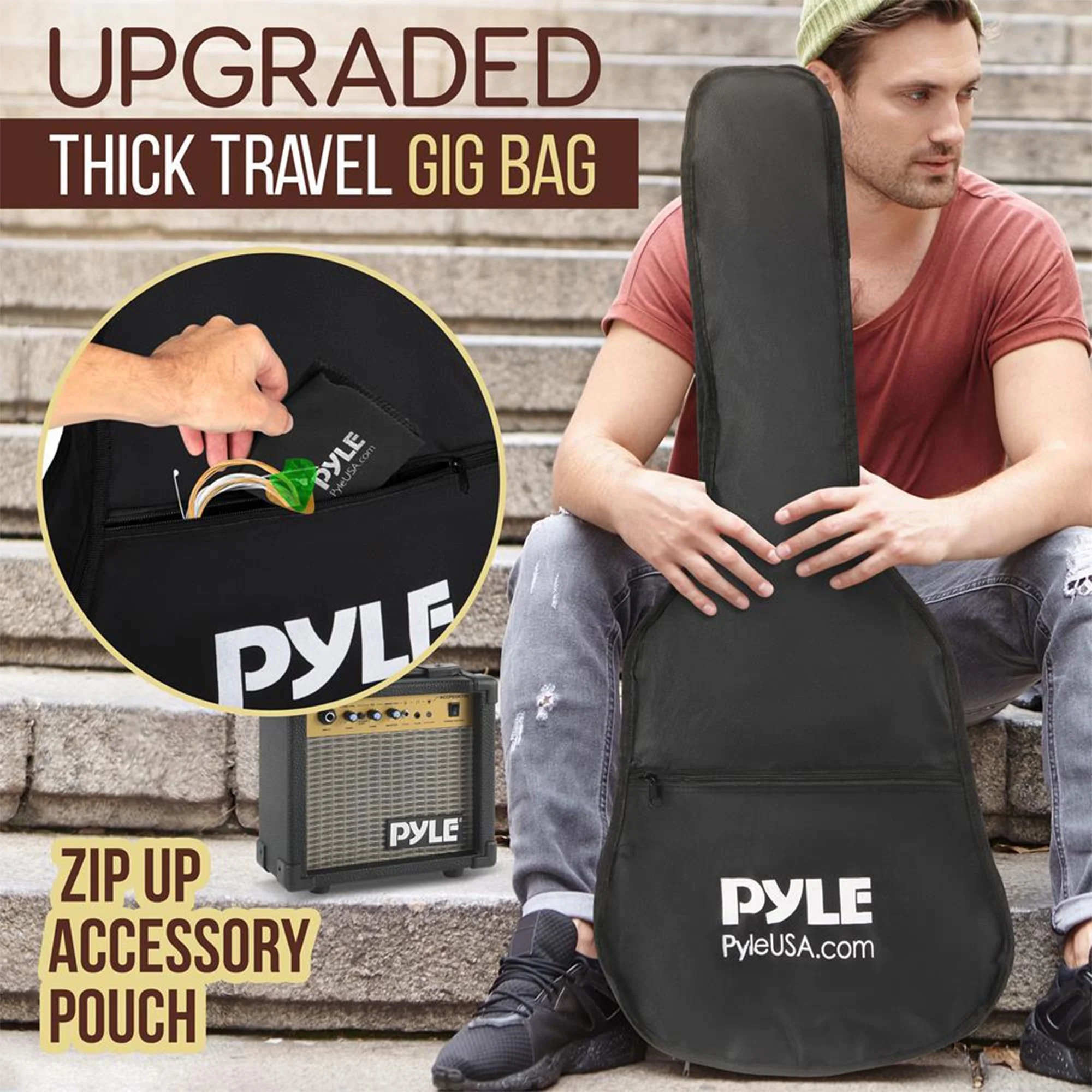 Pyle Electric Acoustic Cutaway Full Scale Spruce Wood Guitar Kit w/ Amp