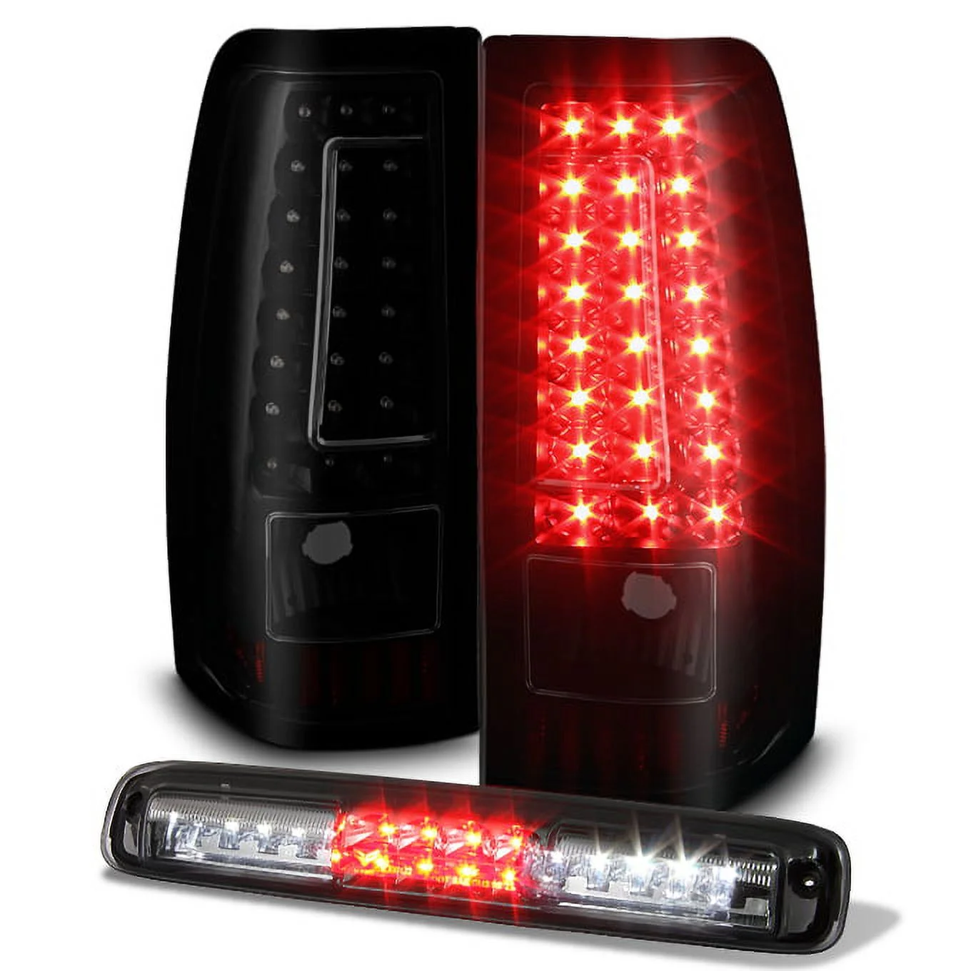 AKKON - For 99-02 Chevy Silverado |99-06 GMC Sierra Full LED Smoked Lens Tail Light + 3rd Third Brake Cargo Lamp