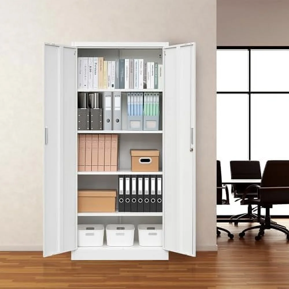 HYHBIBOOM Metal  Cabinet  Steel Lockable Garage Cabinet  with 2 Doors and 4 Adjustable Shelves. 71" Locking  Cabinet for Home  Office  Garage  Gym  School