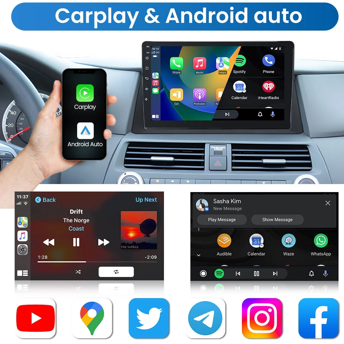 Car Radio Stereo GPS Navigation Carplay For Honda Accord 2008-2013 Backup Camera