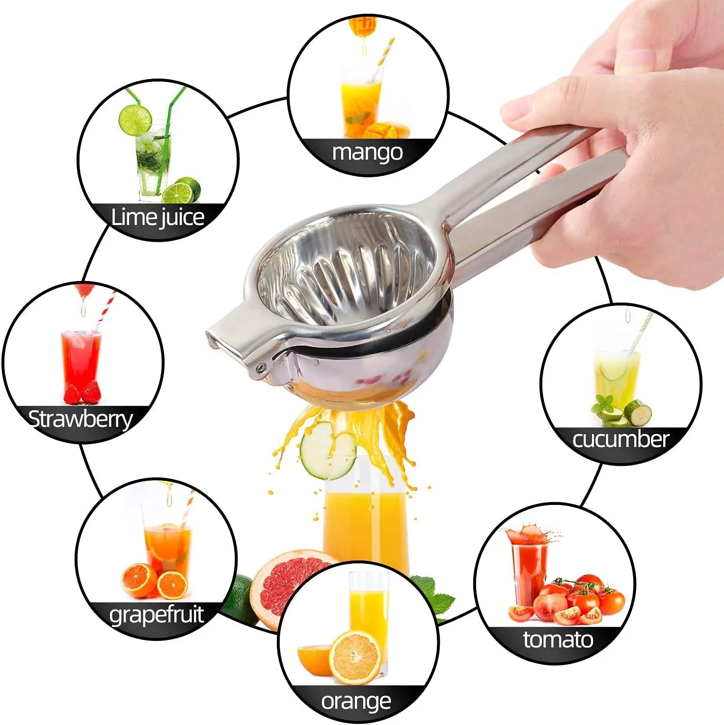 JOYIT Extra Large Lemon Squeezer, Stainless Steel Lime Squeezer, Premium Heavy Duty Lemon Juicer, Ergonomic Manual Citrus Juicer with Solid Metal Squeezer Bowl for Orange, Lemon and Lime