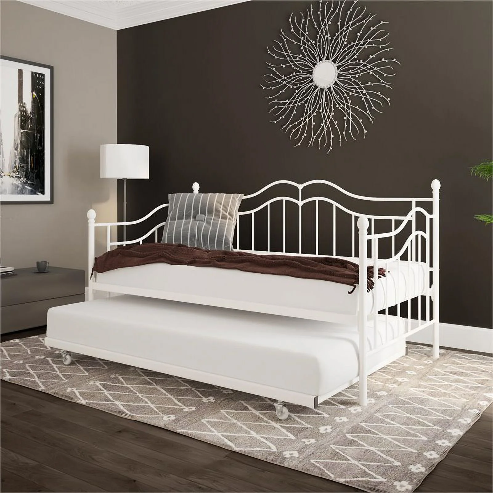 DHP Tatiana Metal Twin Daybed and Trundle in White