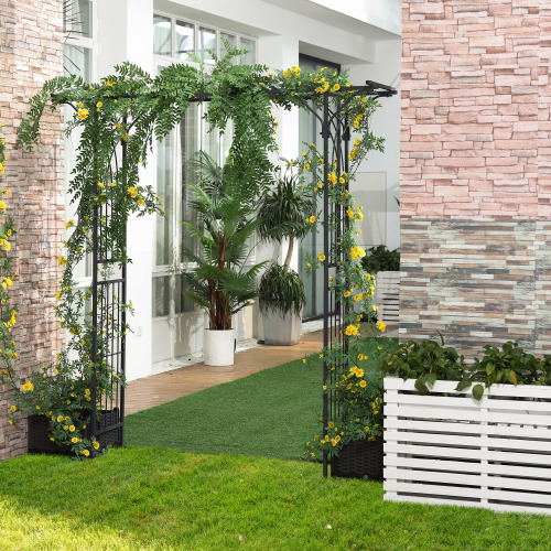 Buumin Outsunny 82'' Decorative Metal Garden Trellis Arch with Durable Steel Tubing & Elegant Scrollwork, Perfect for Weddings