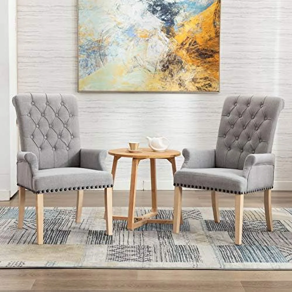 TJUNBOLIFE Upholstered Fabric Accent Dining Chair  Elegant Tufted Club Dining Room Kitchen Room Arm Dining Chair  Beige