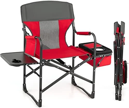 CHIUYN Camping Chair  Folding Directors Chair with    Pocket  Cooler Bag  Shoulder Strap  Handle   Chair   Chair  Support 400 Lbs Lawn Chair for Fishing Picnic  Blue