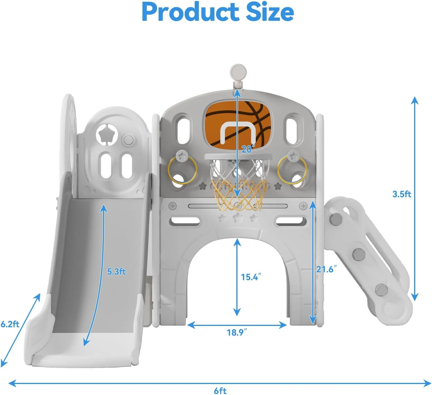 Toddler Slide Set, Linor 8 in 1 Toddler Indoor Outdoor Playset with Slide, Climber, Basketball Hoop and Ball, Tunnel Crawl, Telescope, Storage Space, Kids Playground Sets for Toddlers Age 1+