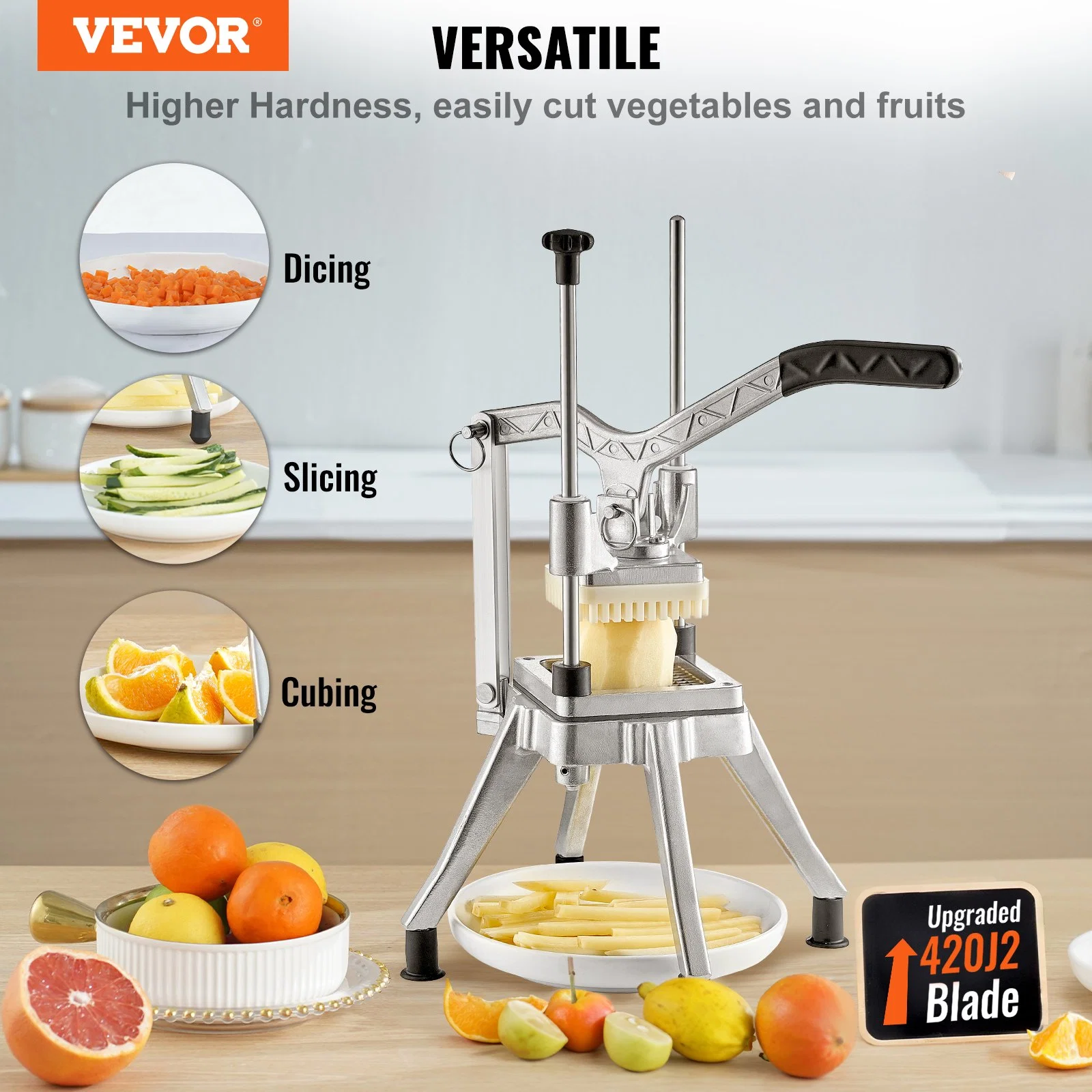 Vevor  Commercial Vegetable Chopper with 4 Blades Fruits Dicer, Silver