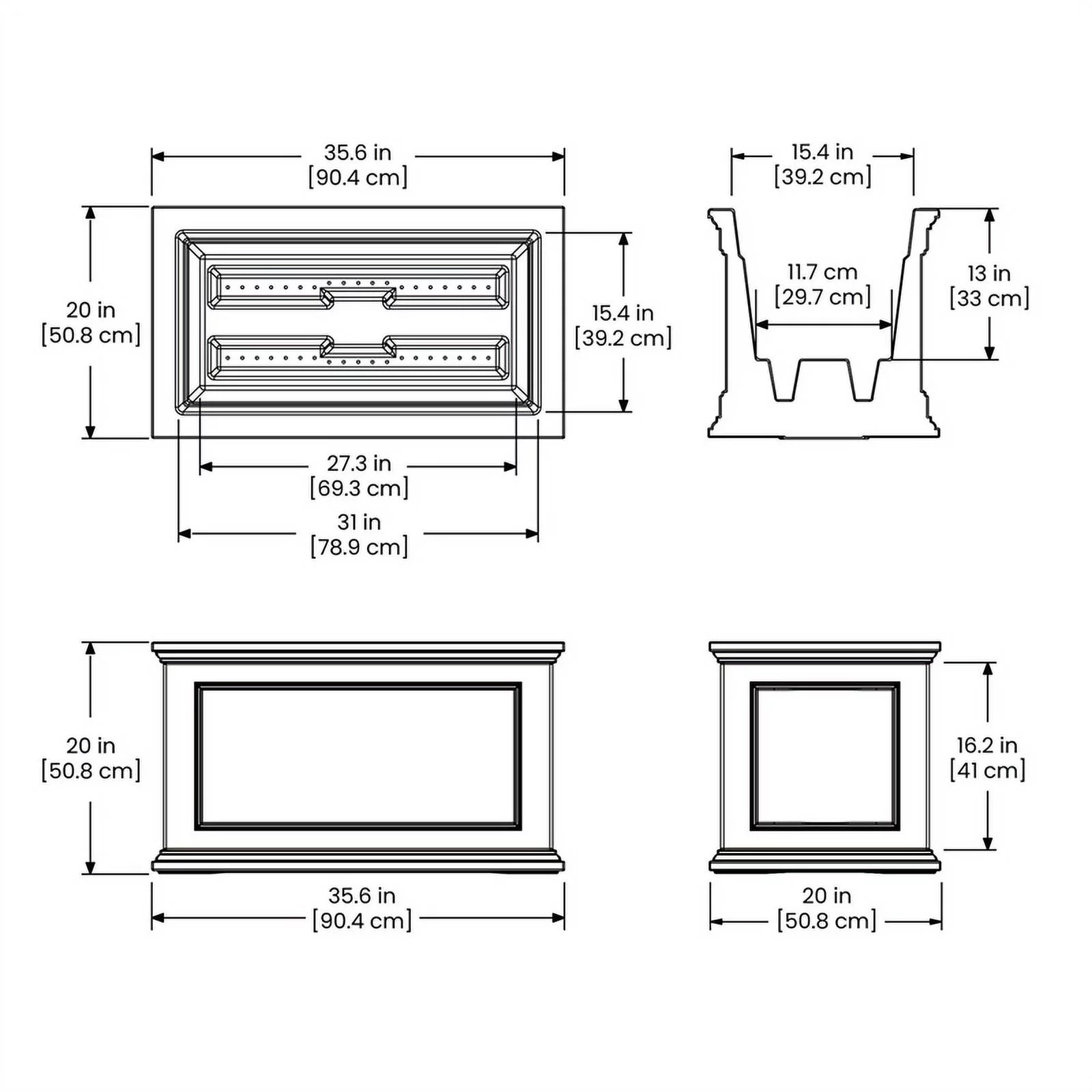 Mayne Fairfield 20x36 Weatherproof Traditional Plastic Planter in Graphite Gray