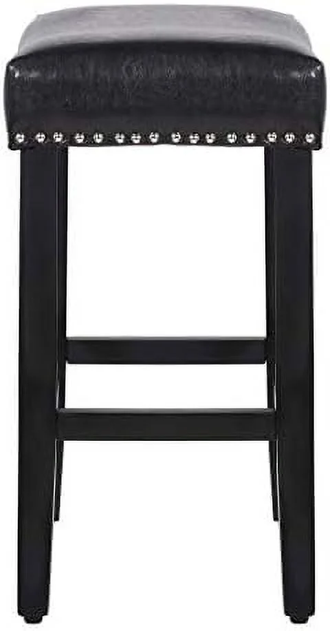 NLTBONNIE WO Home   Stool 29" in Backless Saddle Seat Sitting Counter Stool w Black Wood Legs (Gray)