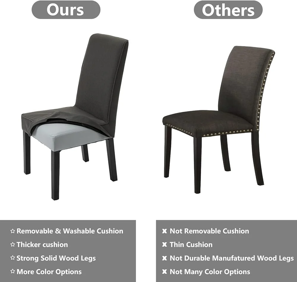 CHDEUSL Linen Upholstered Dining Chairs  High Back Fabric  Parson Chairs 2PC Armless Padded Kitchen Room Dinner Chairs with Solid Wood Legs and Removable Cover (Dark Brown)