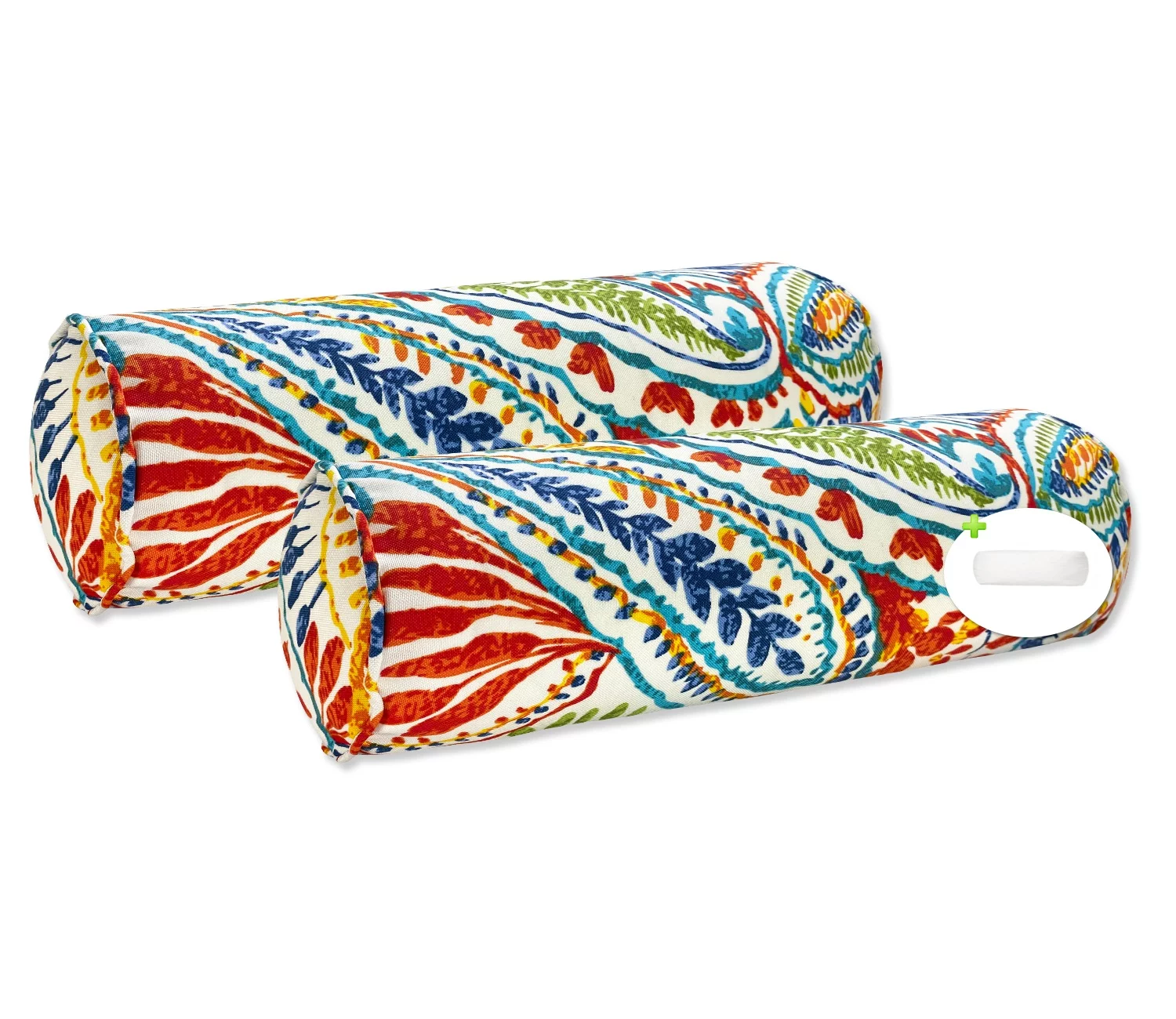 FBTS Prime 20x6 inch Round Red and Blue Paisley Indoor Outdoor Bolster Pillows with Inserts, 2 Per Pack
