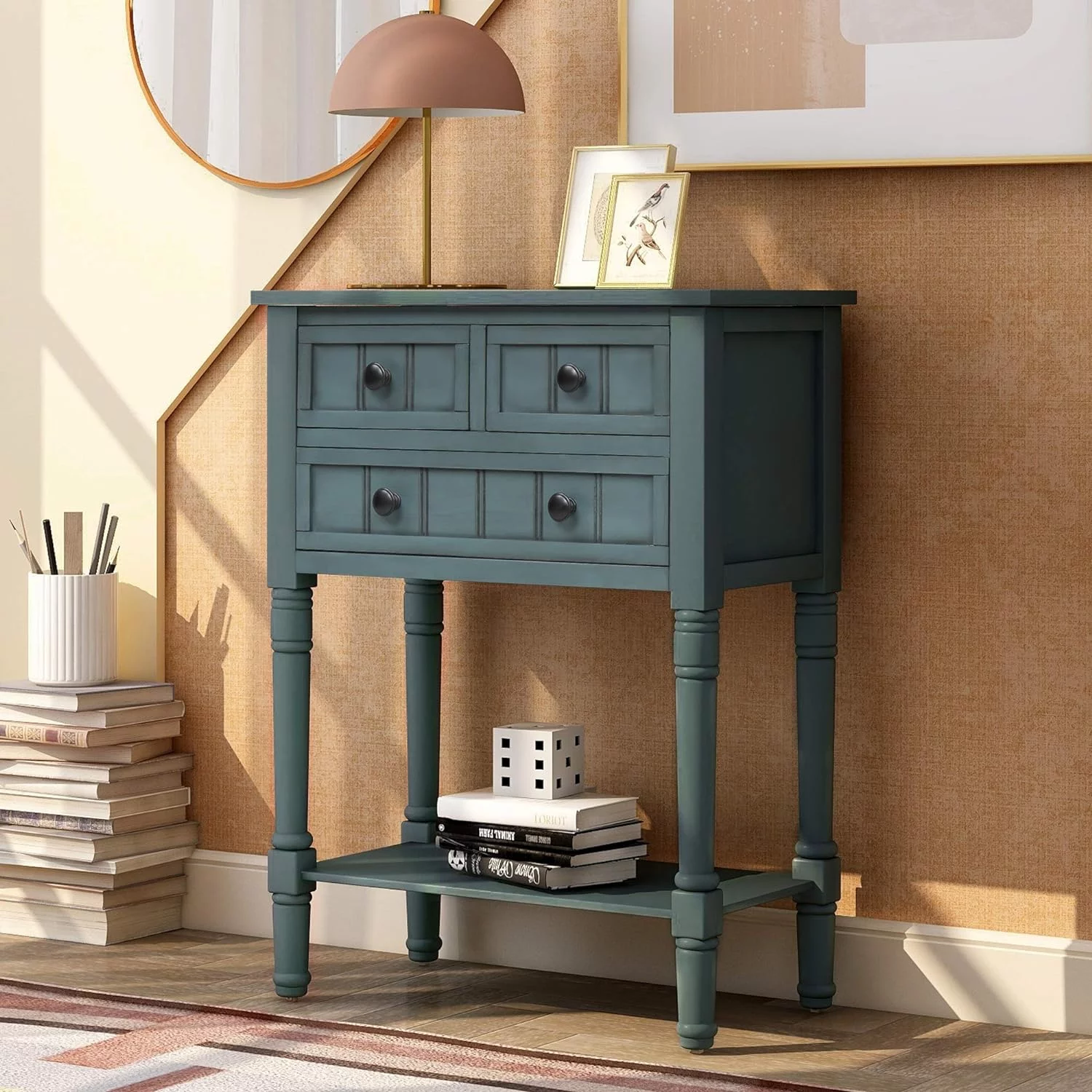 Narrow Console Table Slim Sofa Table With Three Drawers And Bottom Shelf Side Table With Drawers For Entryway Hallway Living Room