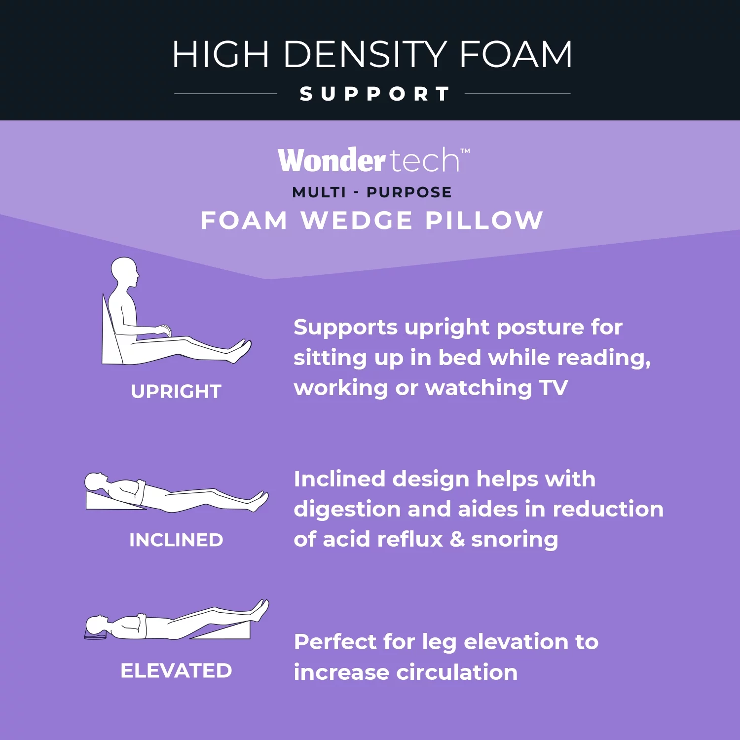 Wondertech Multi-Purpose Foam Wedge Pillow, White