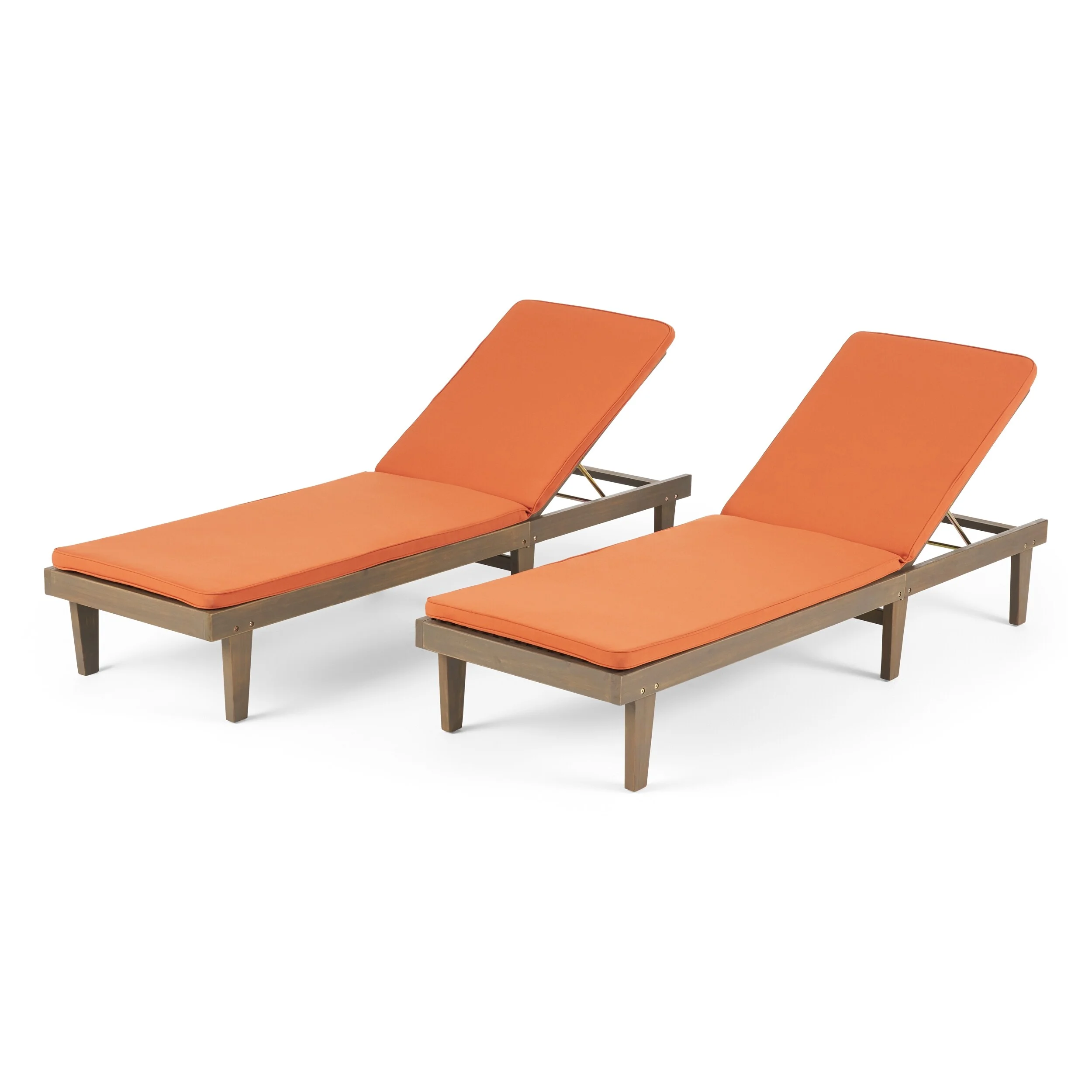 Christopher Knight Home Nadine Outdoor Modern Cushioned Acacia Chaise Lounges (Set of 2) by  Gray Finish + Rust Orange Cushion