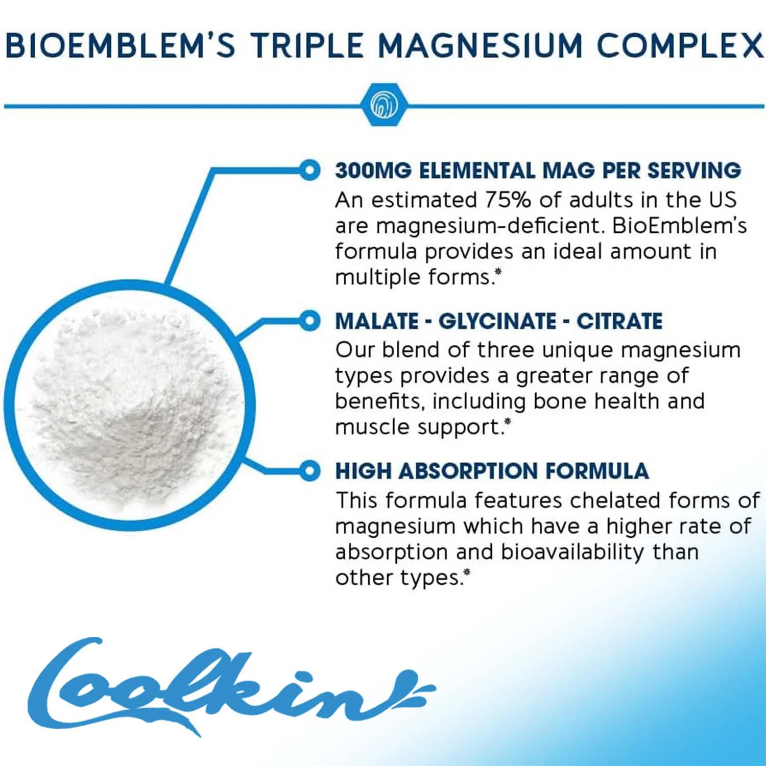 Coolkin Triple Magnesium Complex - Magnesium Malate, Glycinate, Citrate -Muscle Health(30/60/120pcs)
