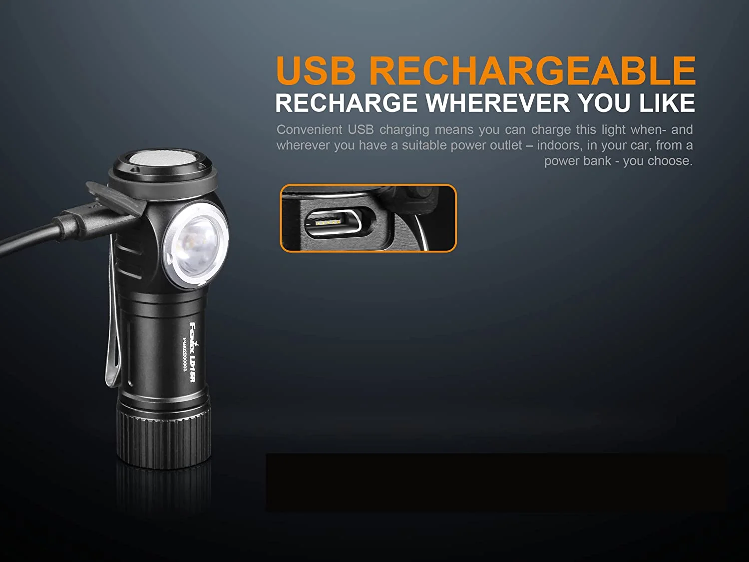 Fenix LD15R Right-Angle Flashlight, 500 Lumen Rechargeable White & Red LEDs Ultra Compact Mini Size, with Clip and LumenTac Organizer