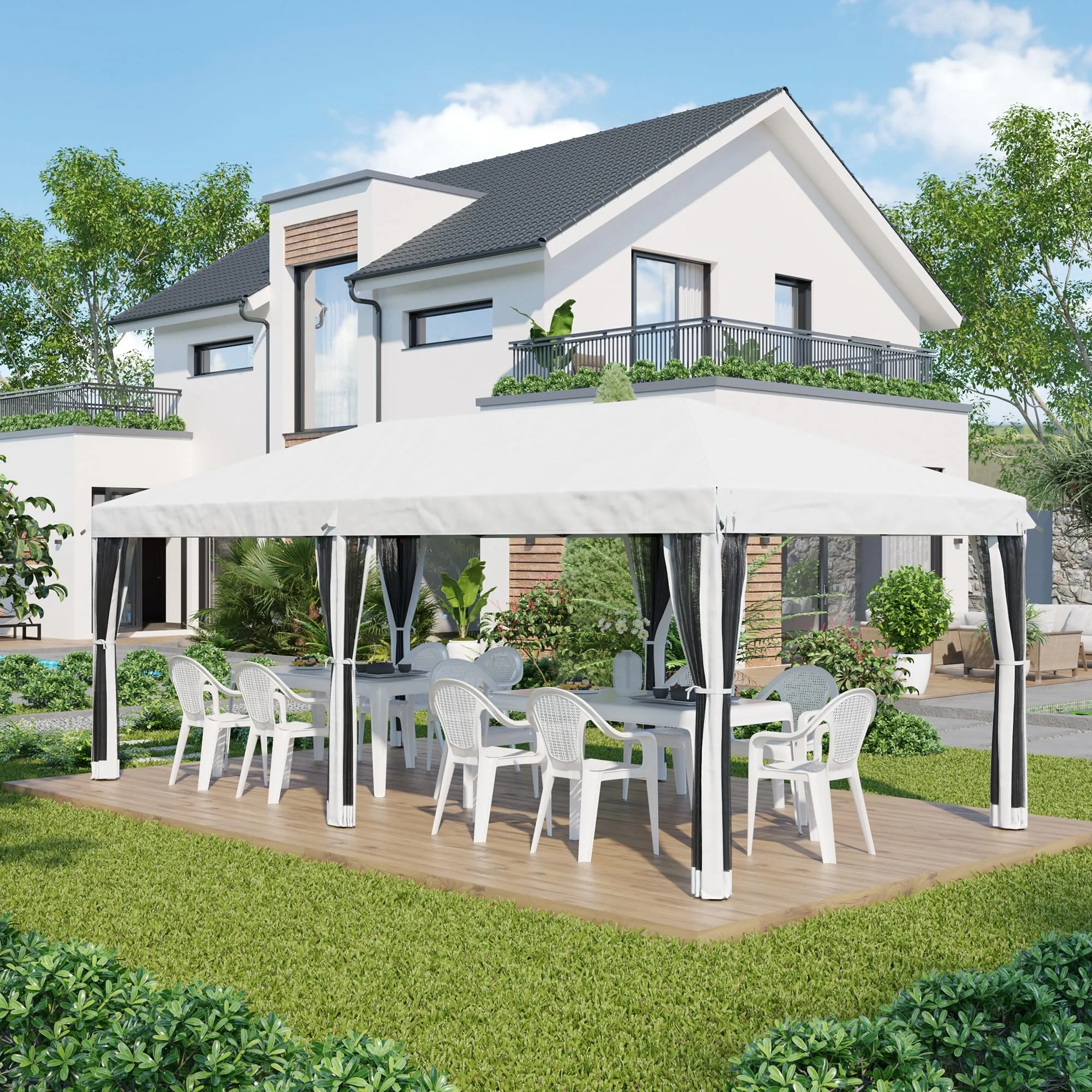 10' x 20' Pop Up Canopy Tent with Netting, Heavy Duty Large Party Tent, Instant Sun Shelter with Carry Bag for Backyard Garden Patio, Cream White