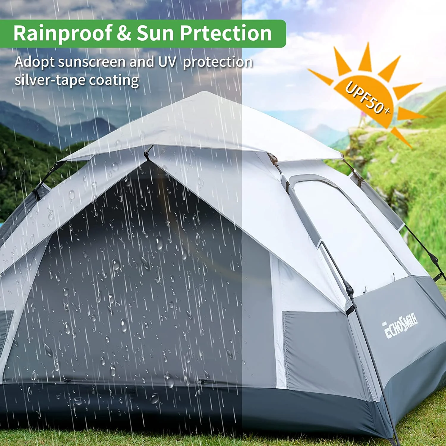 YANPO Pop Up Tent Family Camping Tent, 4 Person Instant Tent, Easy Set Up Tent, Lightweight Portable Automatic Tent, Waterproof Dome Tent, Windproof Outdoor Backpacking Tent for Travel Hiking