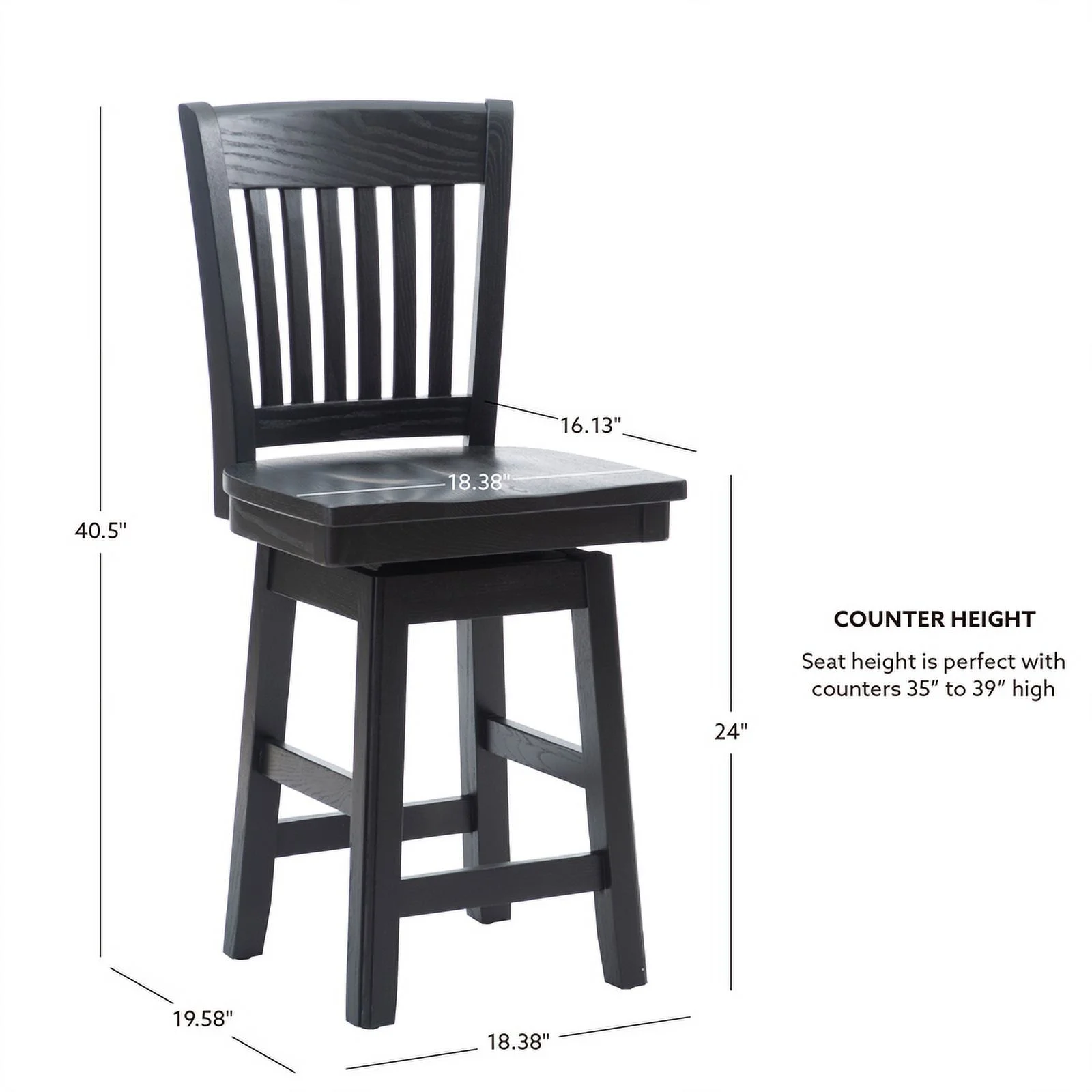 Pemberly Row Solid Beechwood Slat Back Swivel 24