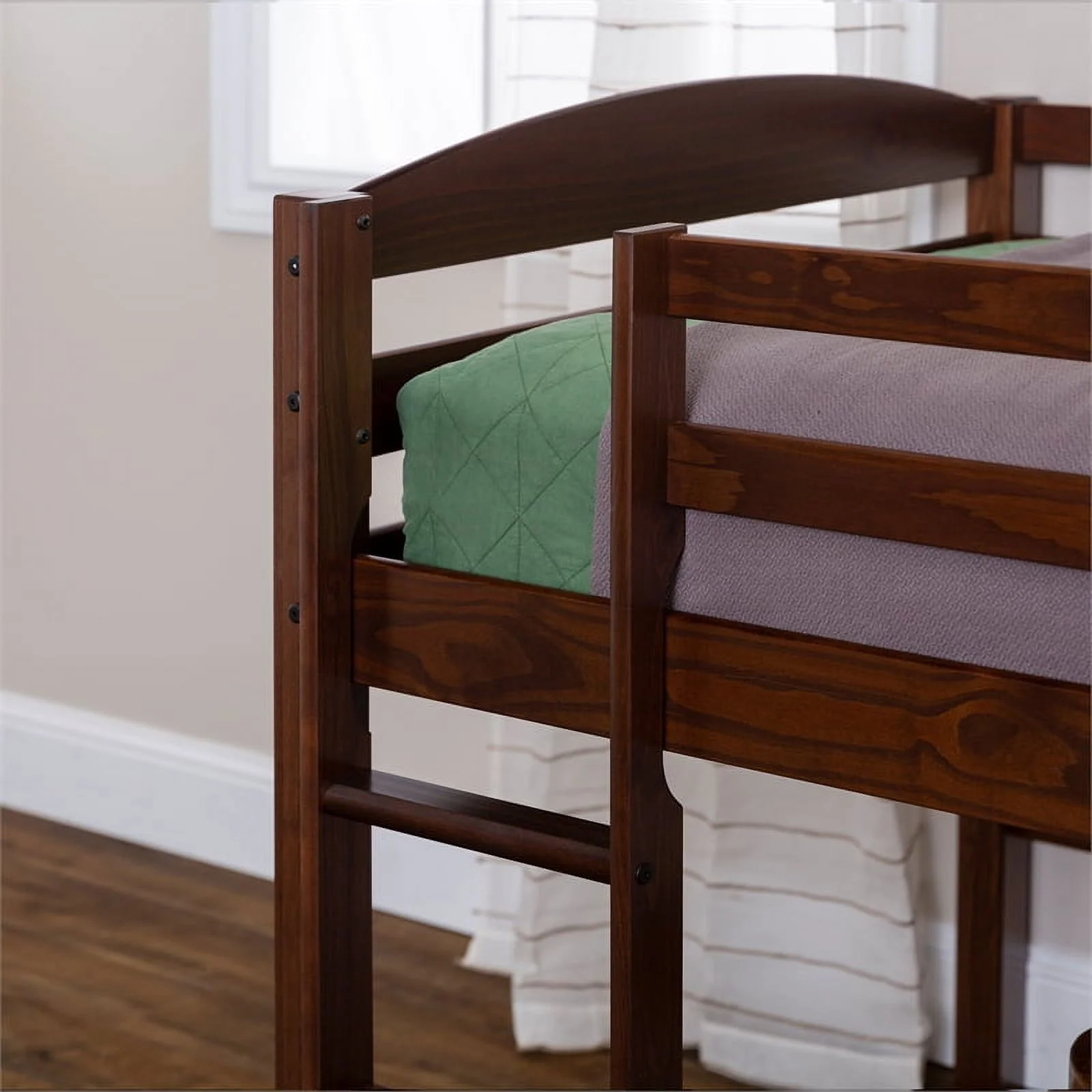 Solid Brown Wood Low Twin Loft Bed - Walnut