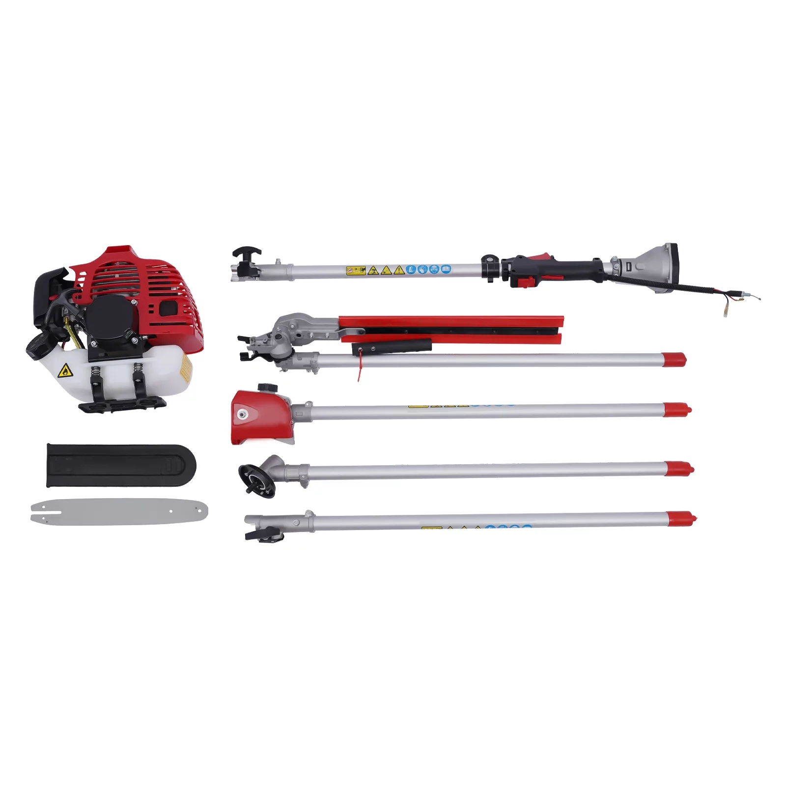 Aiqidi 51.7CC 2-Stroke Gas Hedge Trimmer Brush Cutter Pole Saw Lawn Edge Cutter 4 in 1 Grass Trimmer Grass Wacker Weed Eater Lawn Mower Chainsaw 1.4KW 6500Rpm