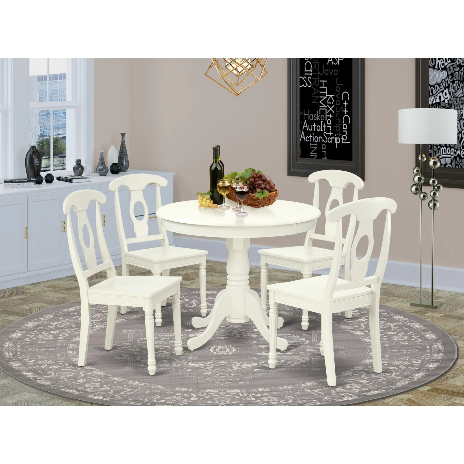HomeStock Renaissance Refinement 5Pc Round 36 Inch Table And 4 Panel Back Chairs