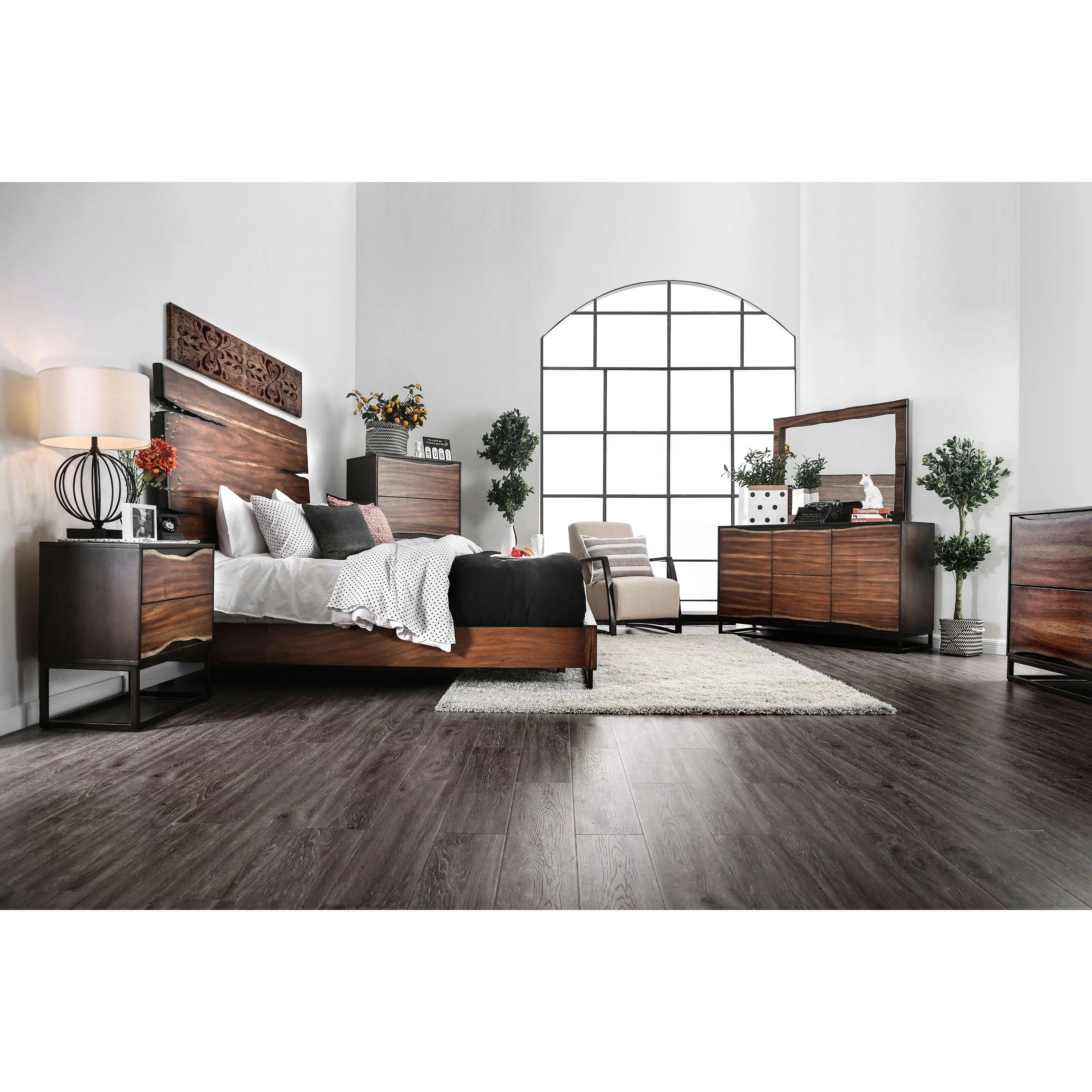 Furniture of America Trippen Panel Bed, Queen, Dark Oak and Dark Walnut